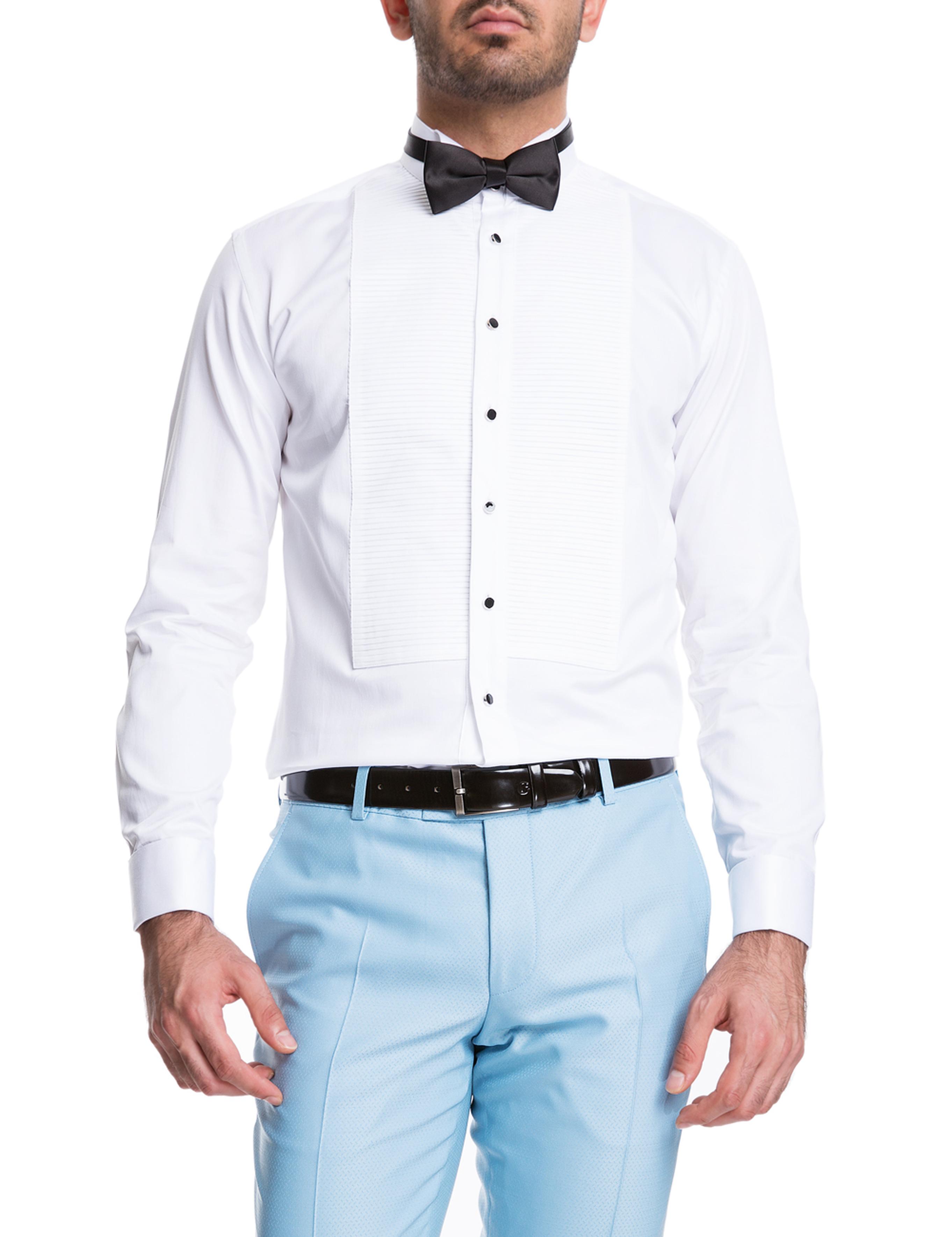 Beyaz Slim Fit Smokin Gömlek