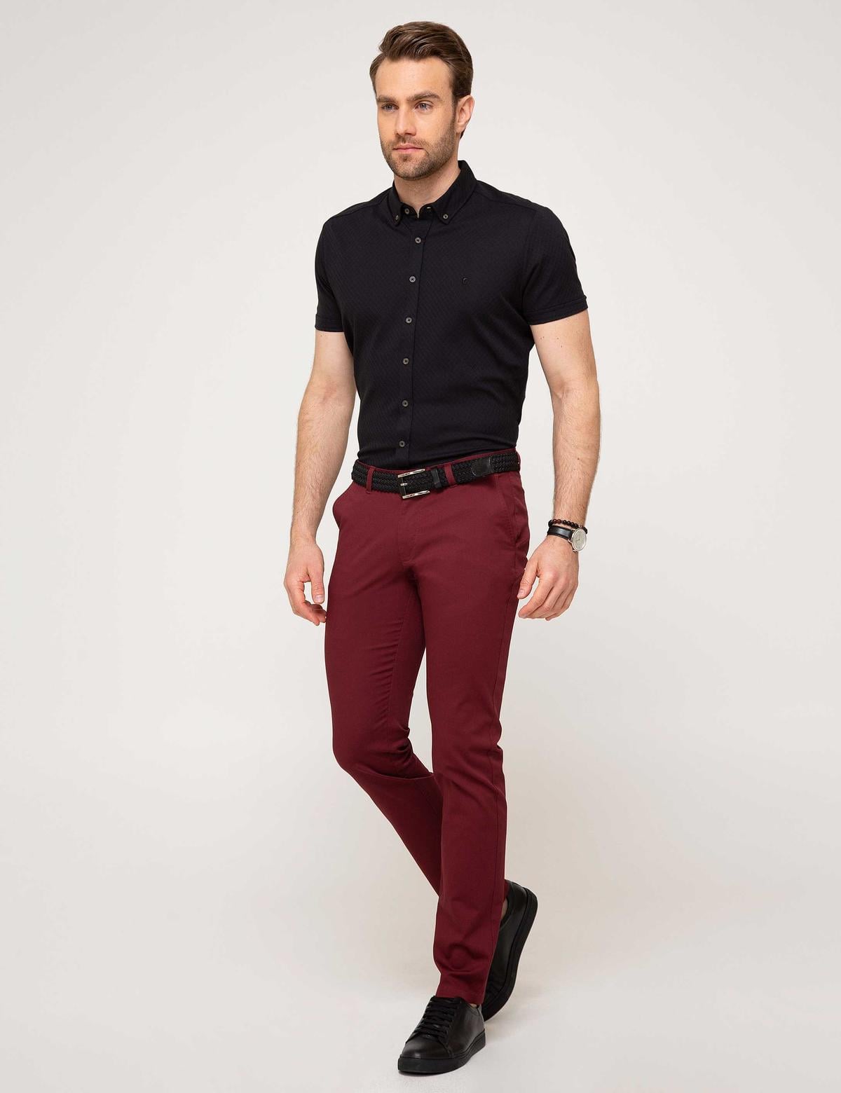 Bordo Slim Fit Kanvas Pantolon
