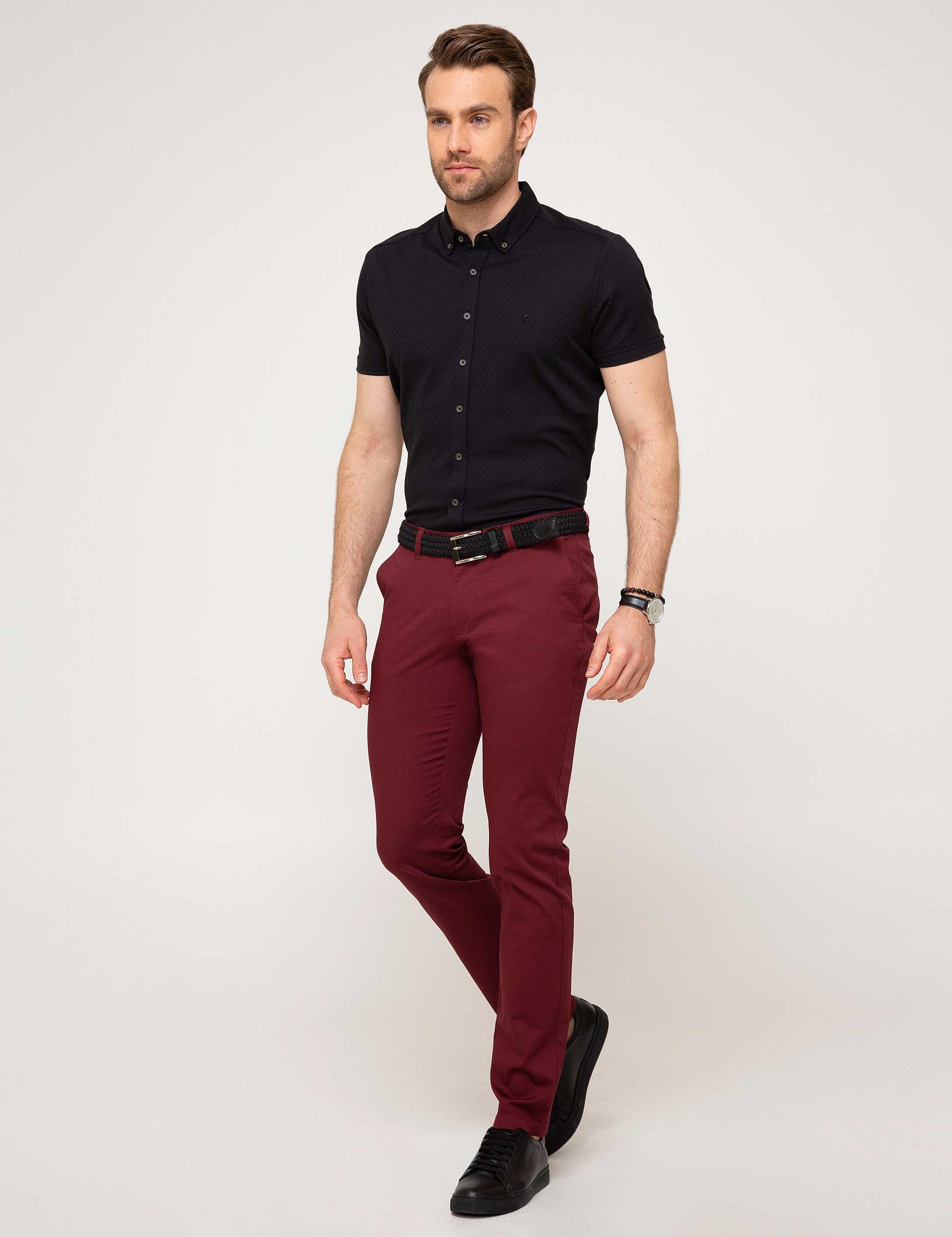 Bordo Slim Fit Kanvas Pantolon - Image 1