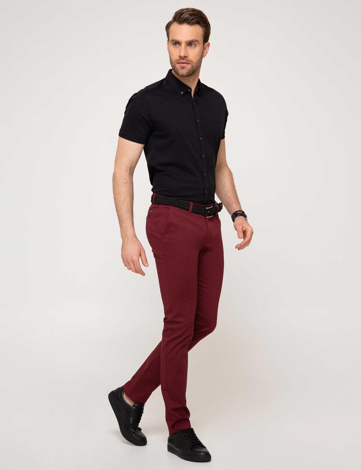 Bordo Slim Fit Kanvas Pantolon - 50158219015