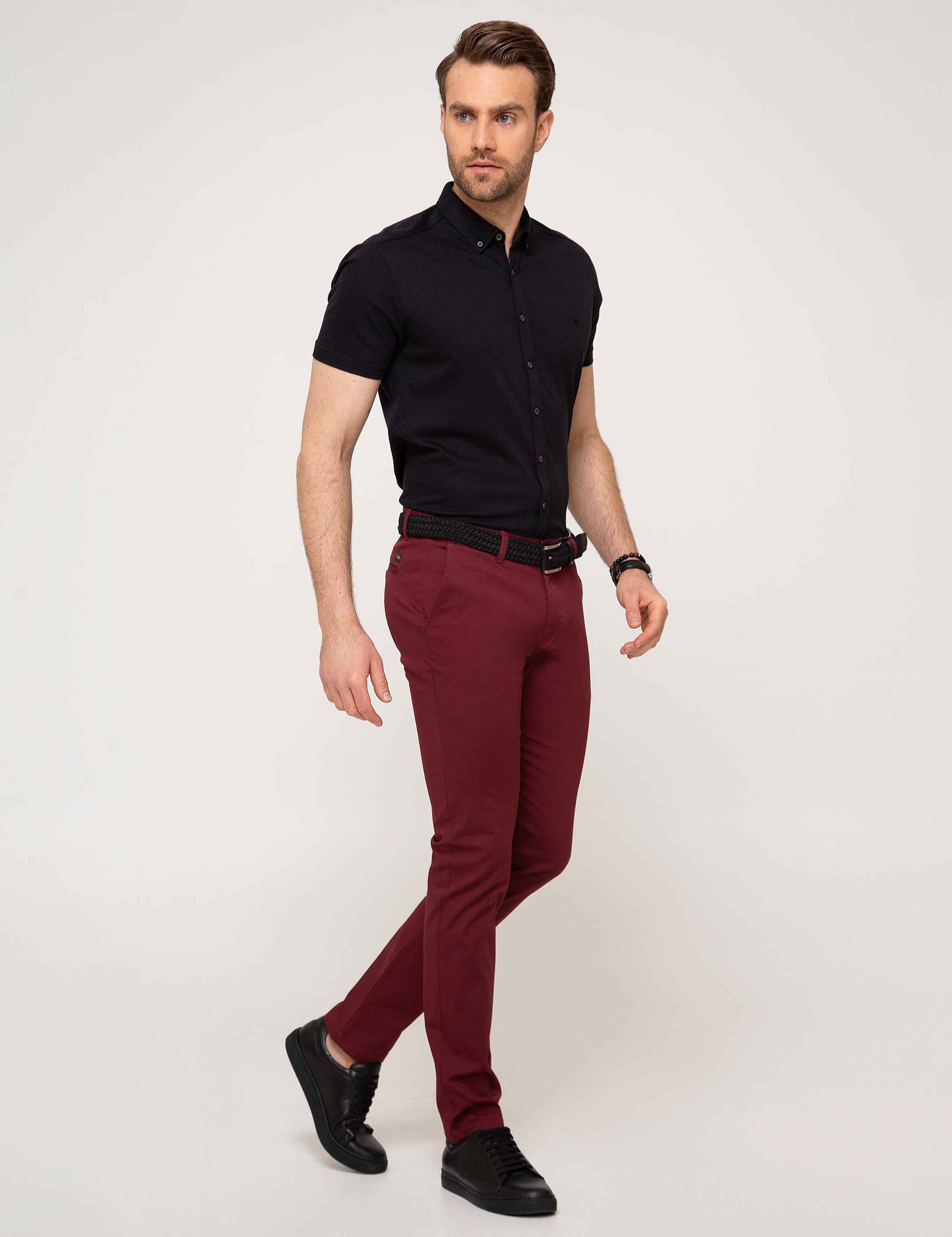 Bordo Slim Fit Kanvas Pantolon