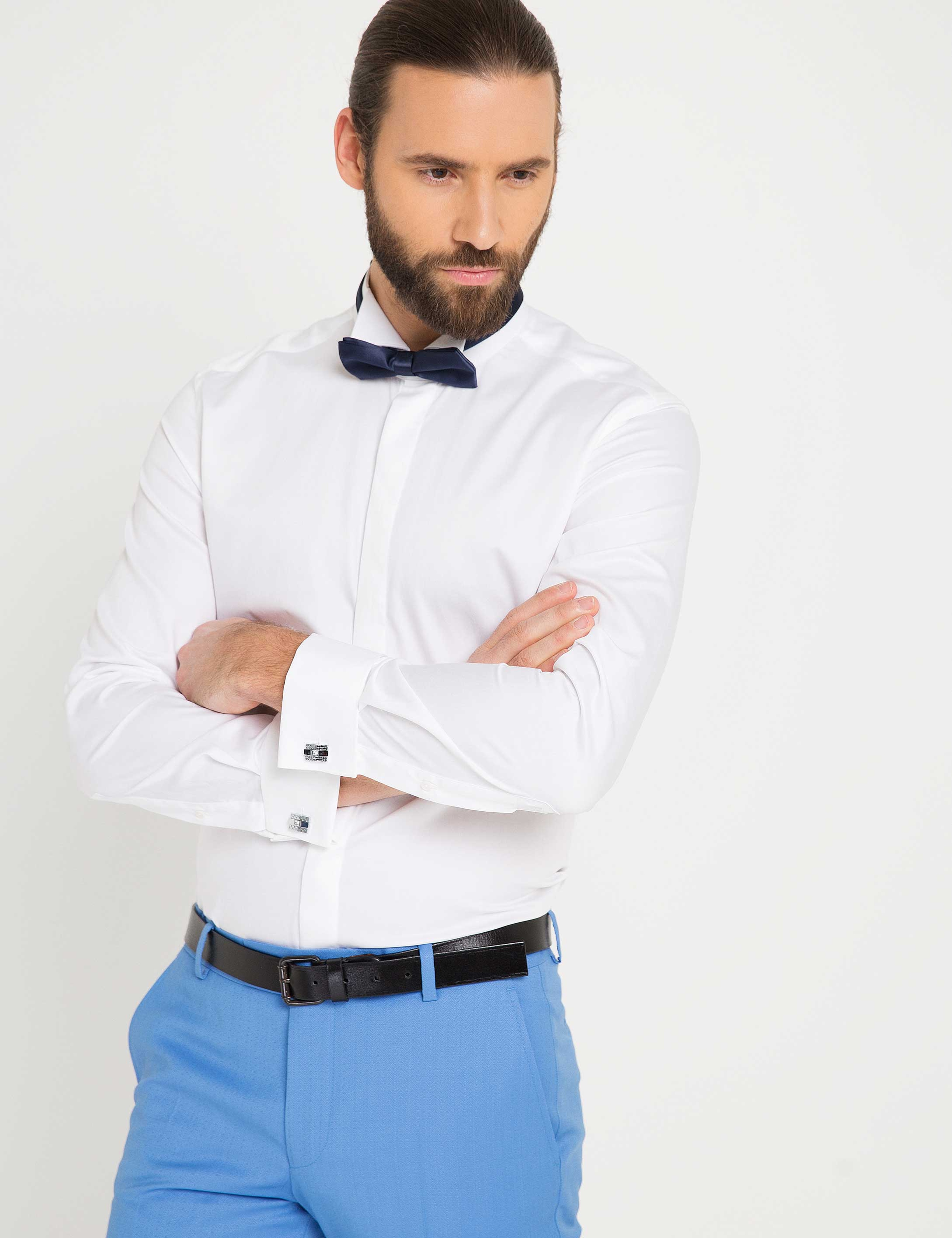 Beyaz Slim Fit Smokin Gömlek - Image 1