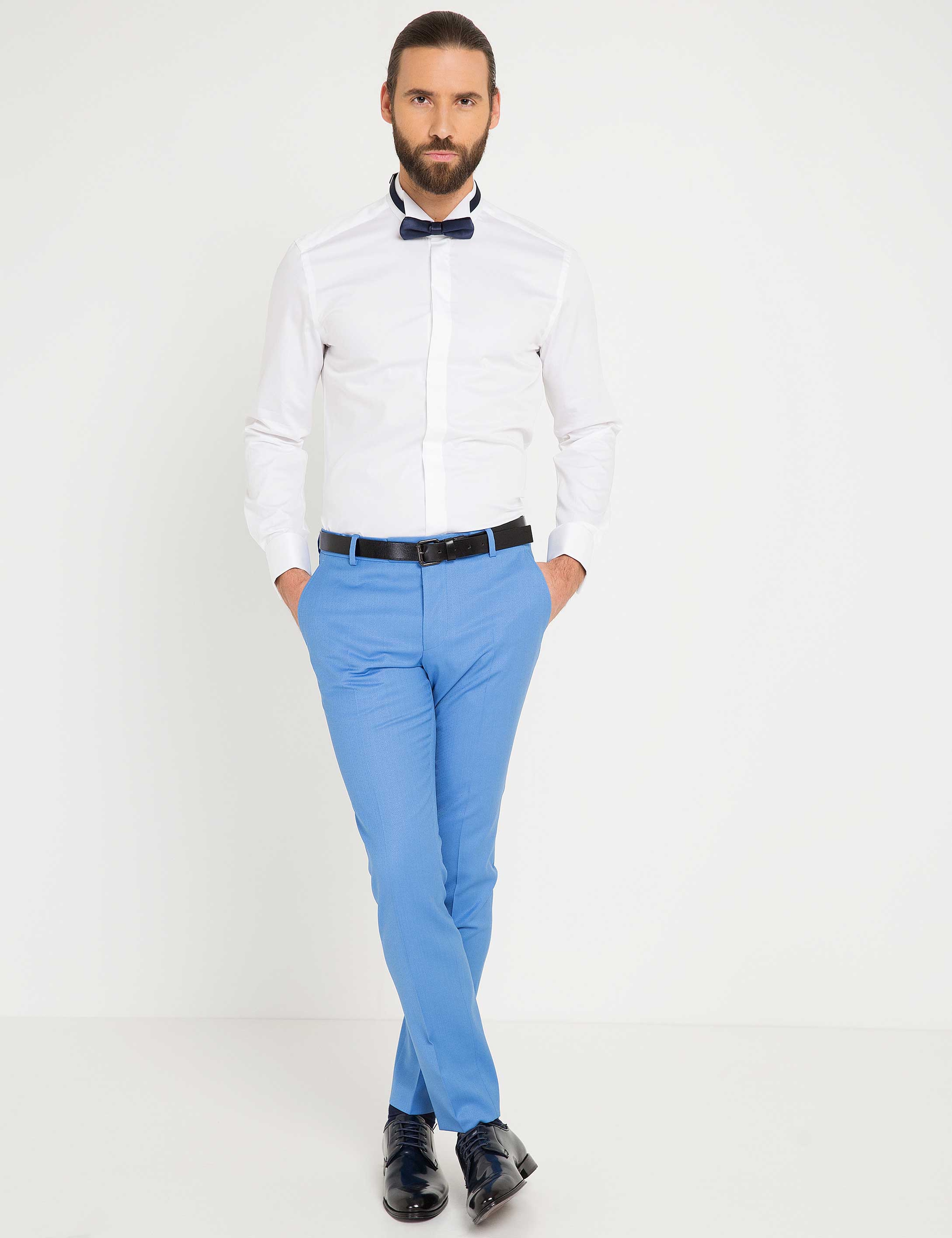 Beyaz Slim Fit Smokin Gömlek - Image 2