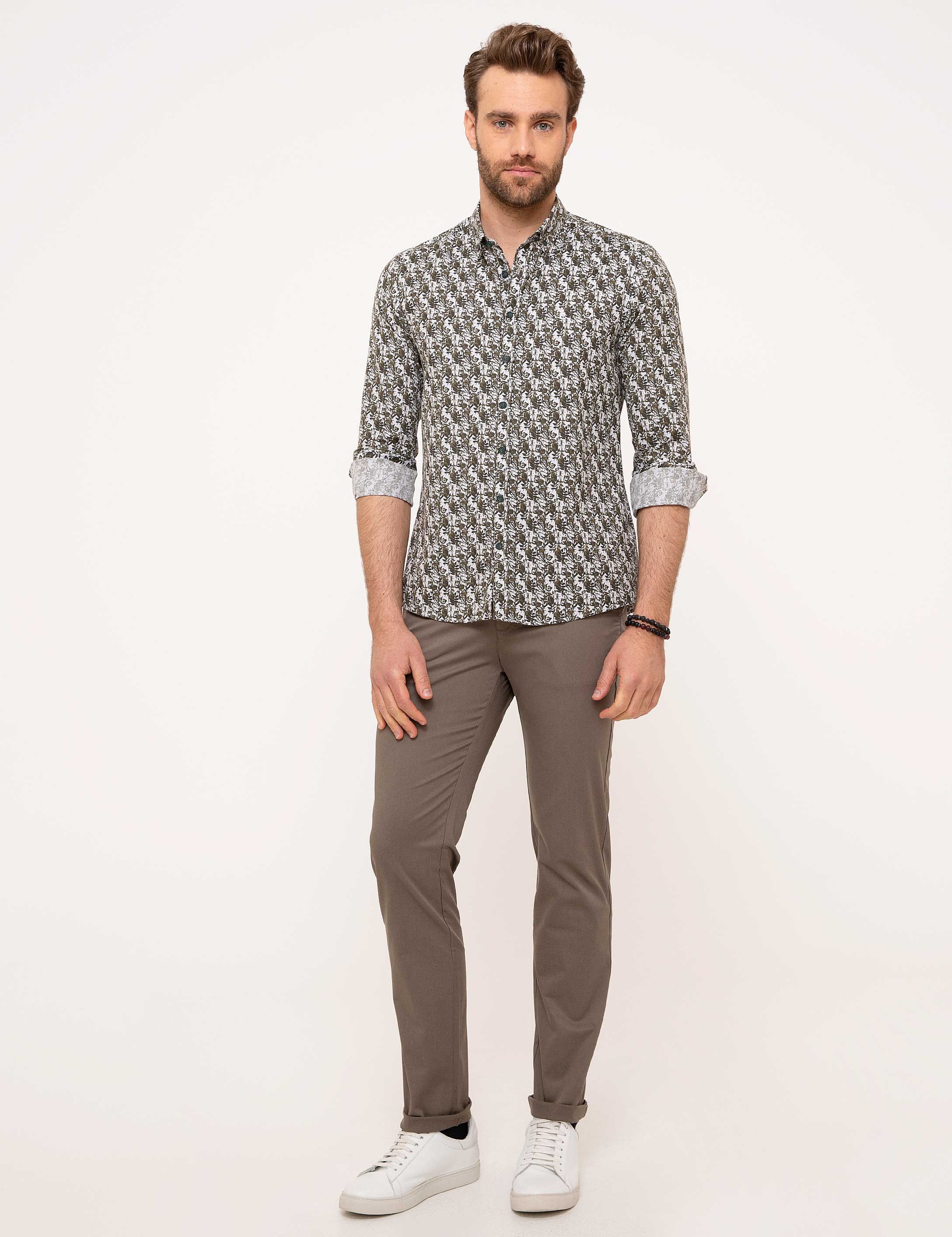 Gri Slim Fit Chino Pantolon - Image 1