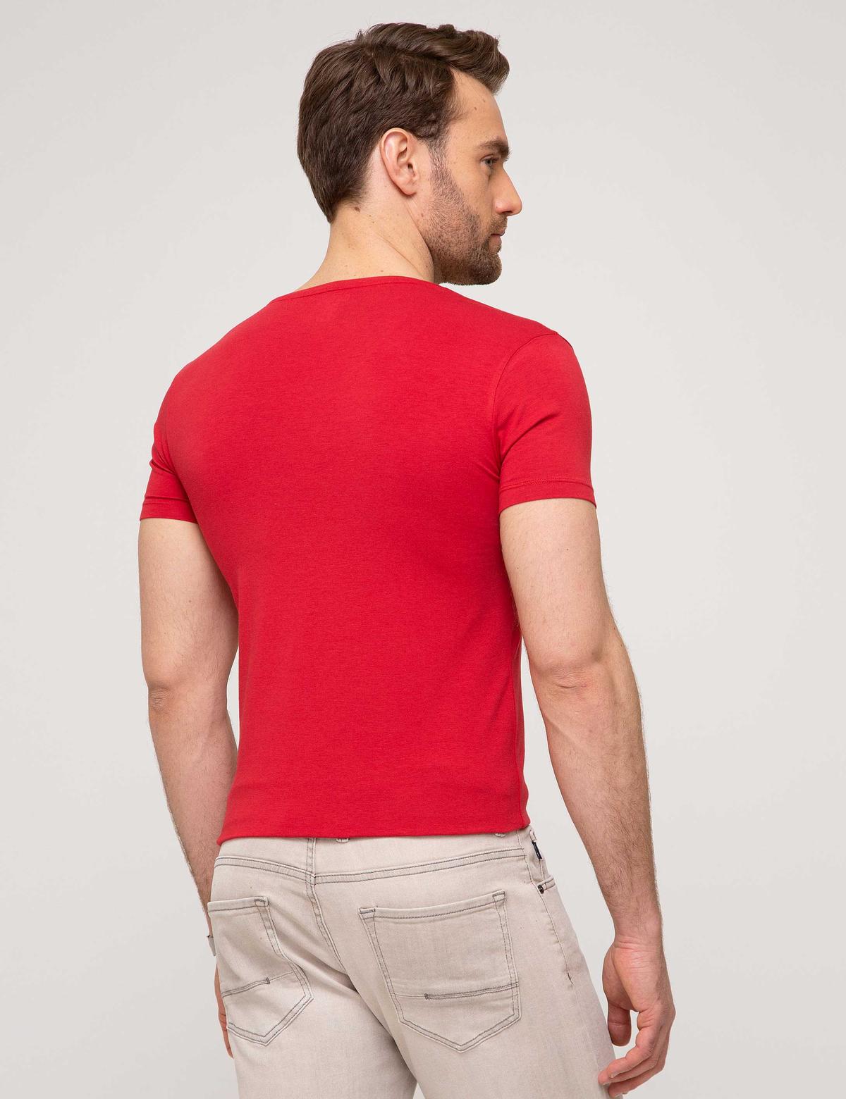 Kırmızı Slim Fit V Yaka T-Shirt - 50168794113