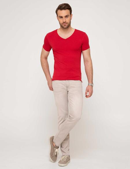 Kırmızı Slim Fit V Yaka T-Shirt - 50168794113