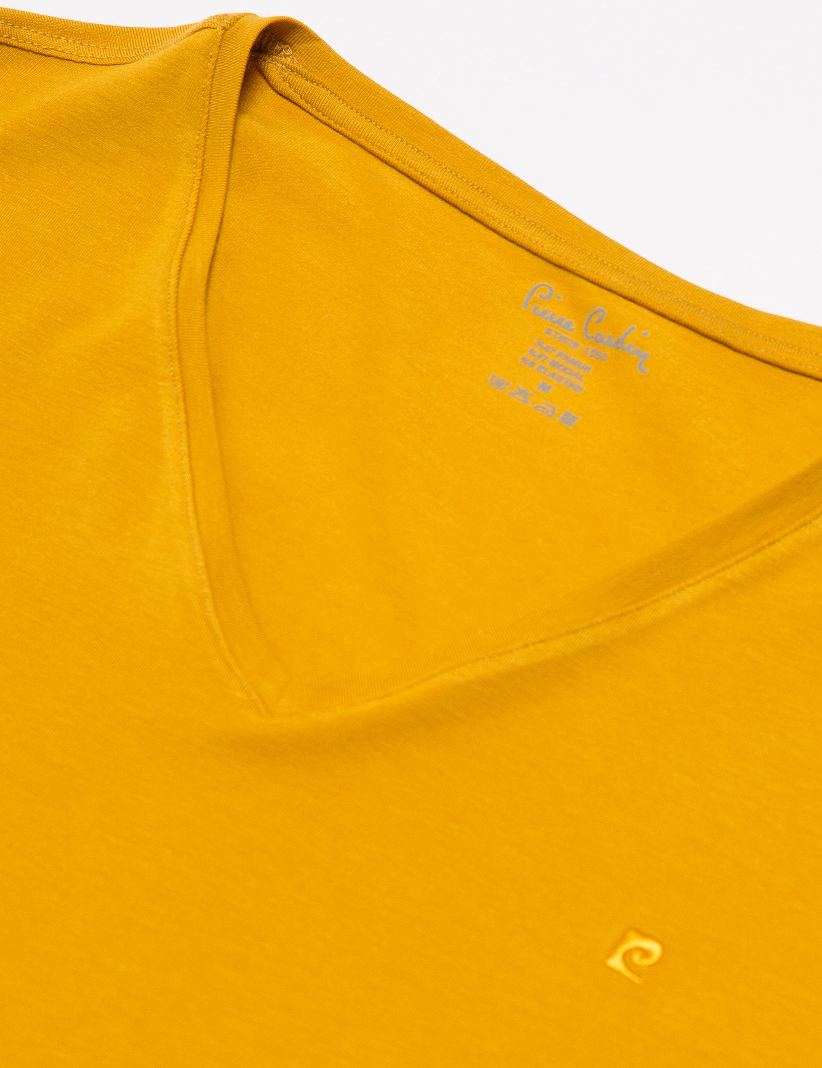 Safran Slim Fit V Yaka T-Shirt