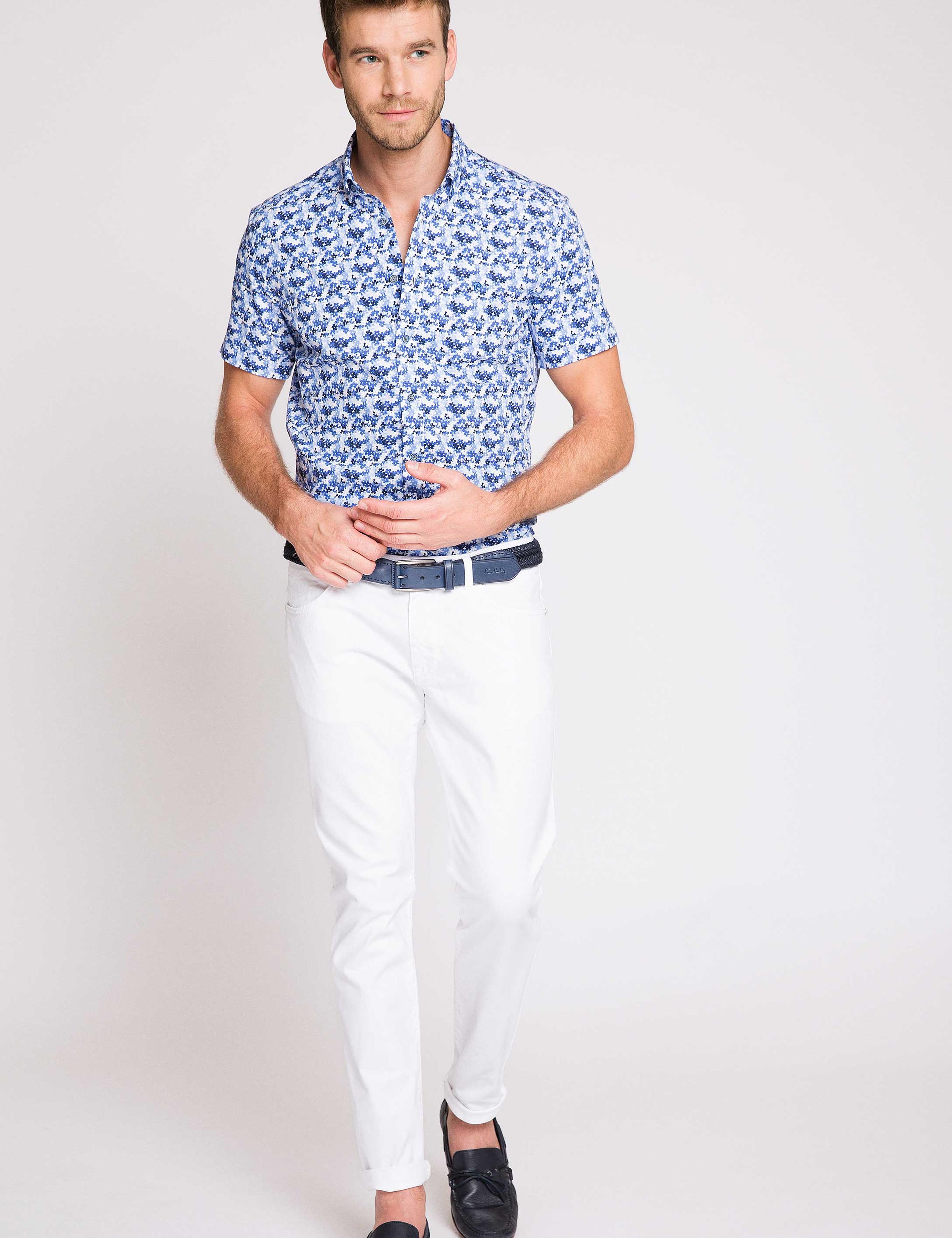 Mavi Slim Fit Kısa Kollu Gömlek