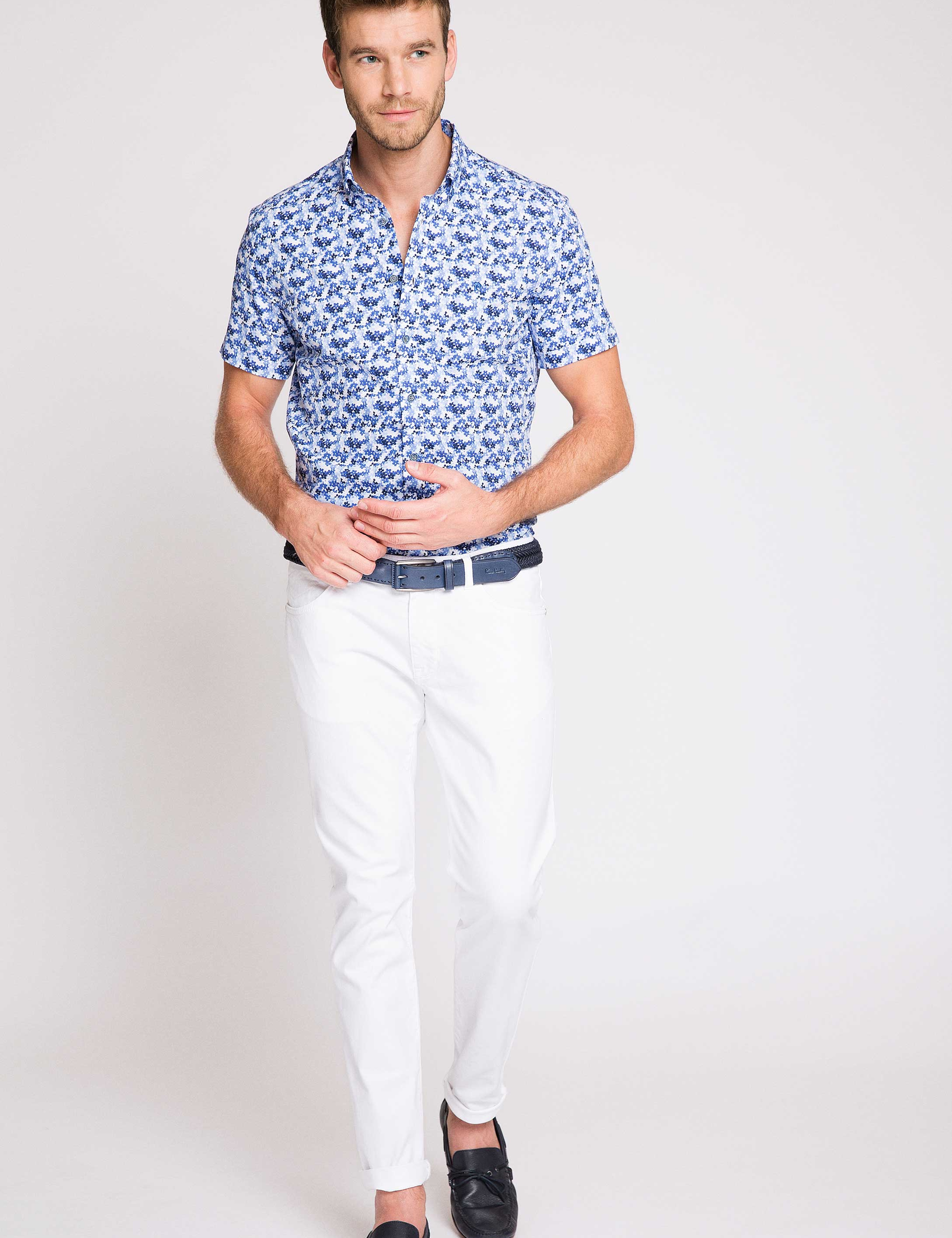 Mavi Slim Fit Kısa Kollu Gömlek