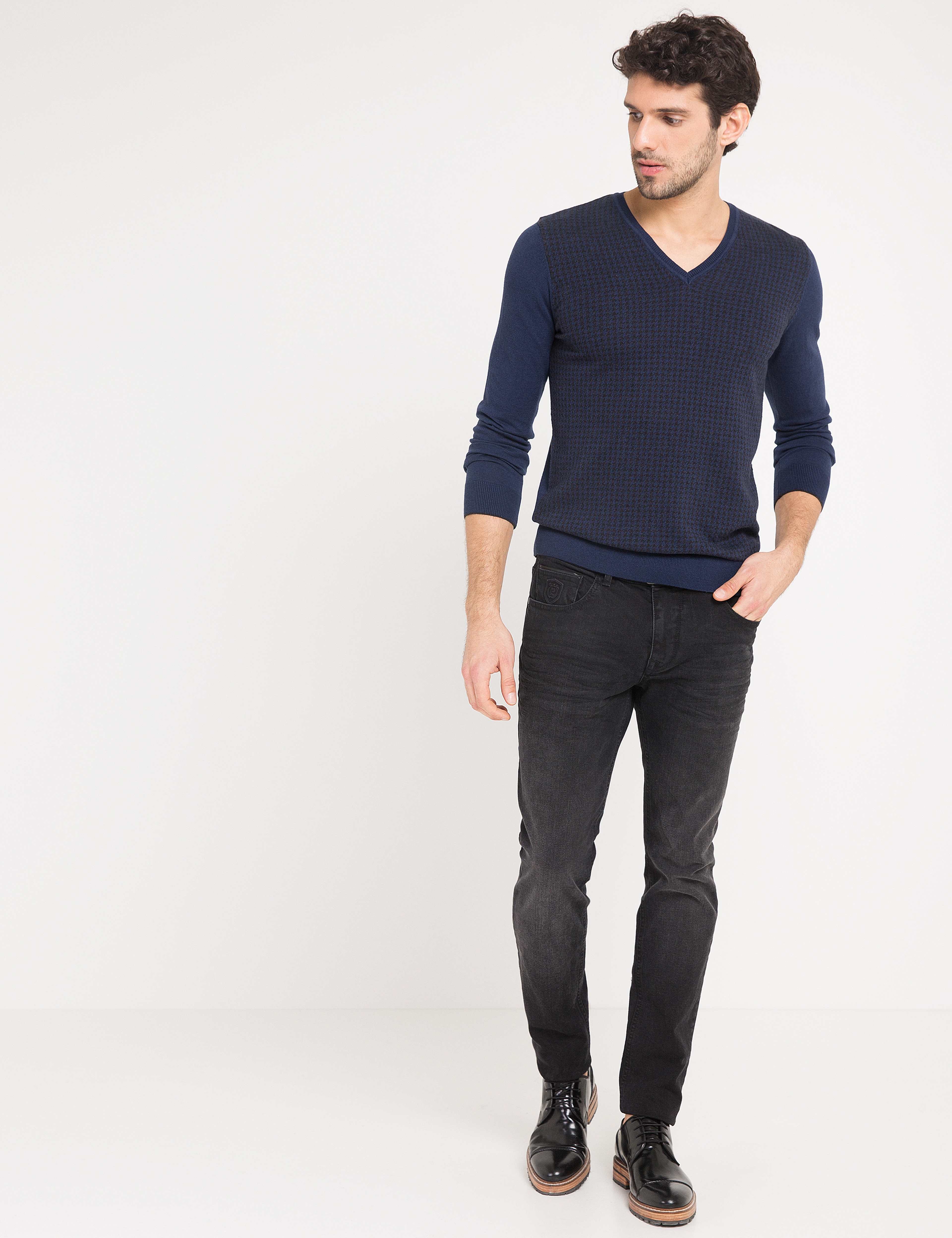 Koyu Mavi Slim Fit Triko Kazak - Image 2