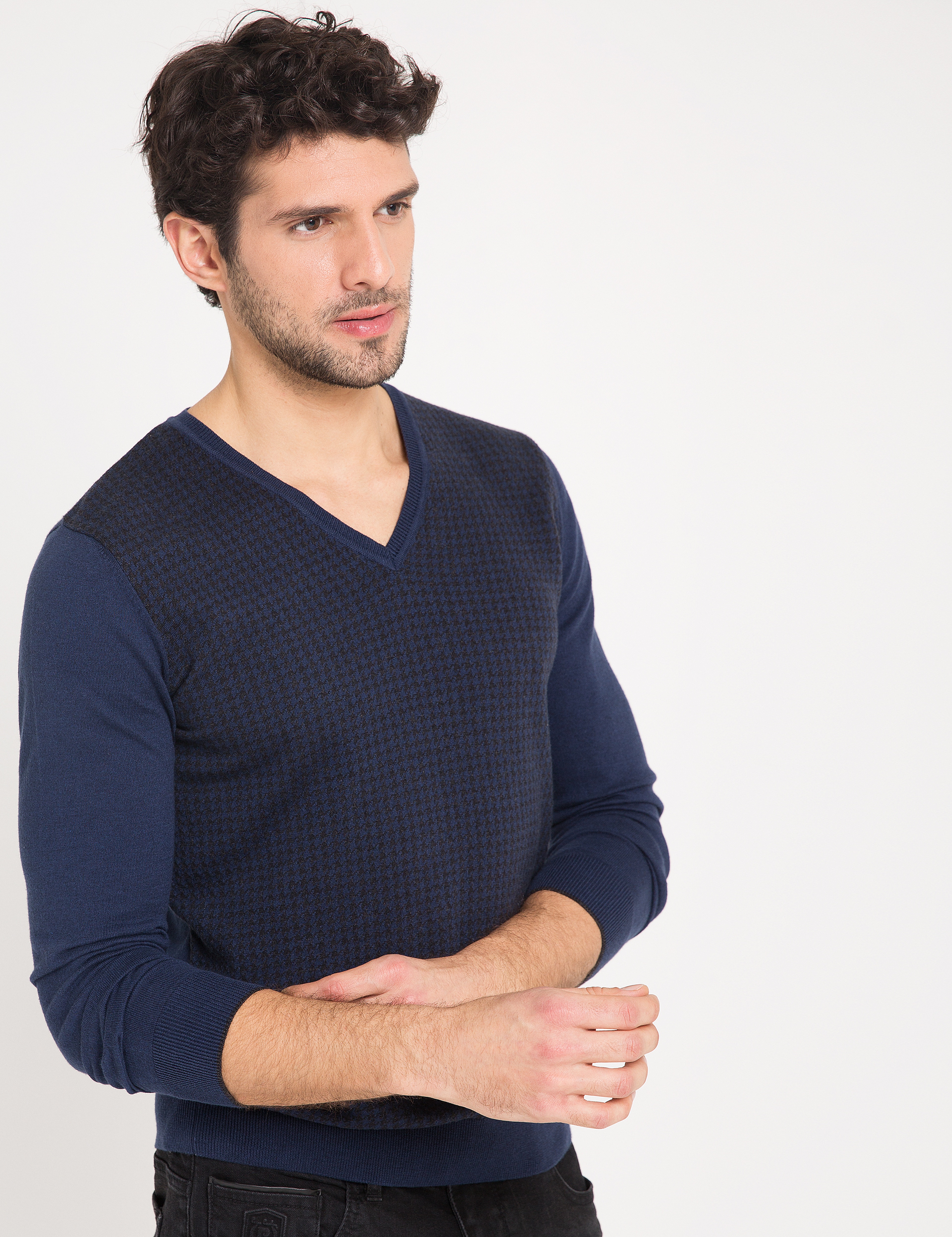 Koyu Mavi Slim Fit Triko Kazak - Image 1