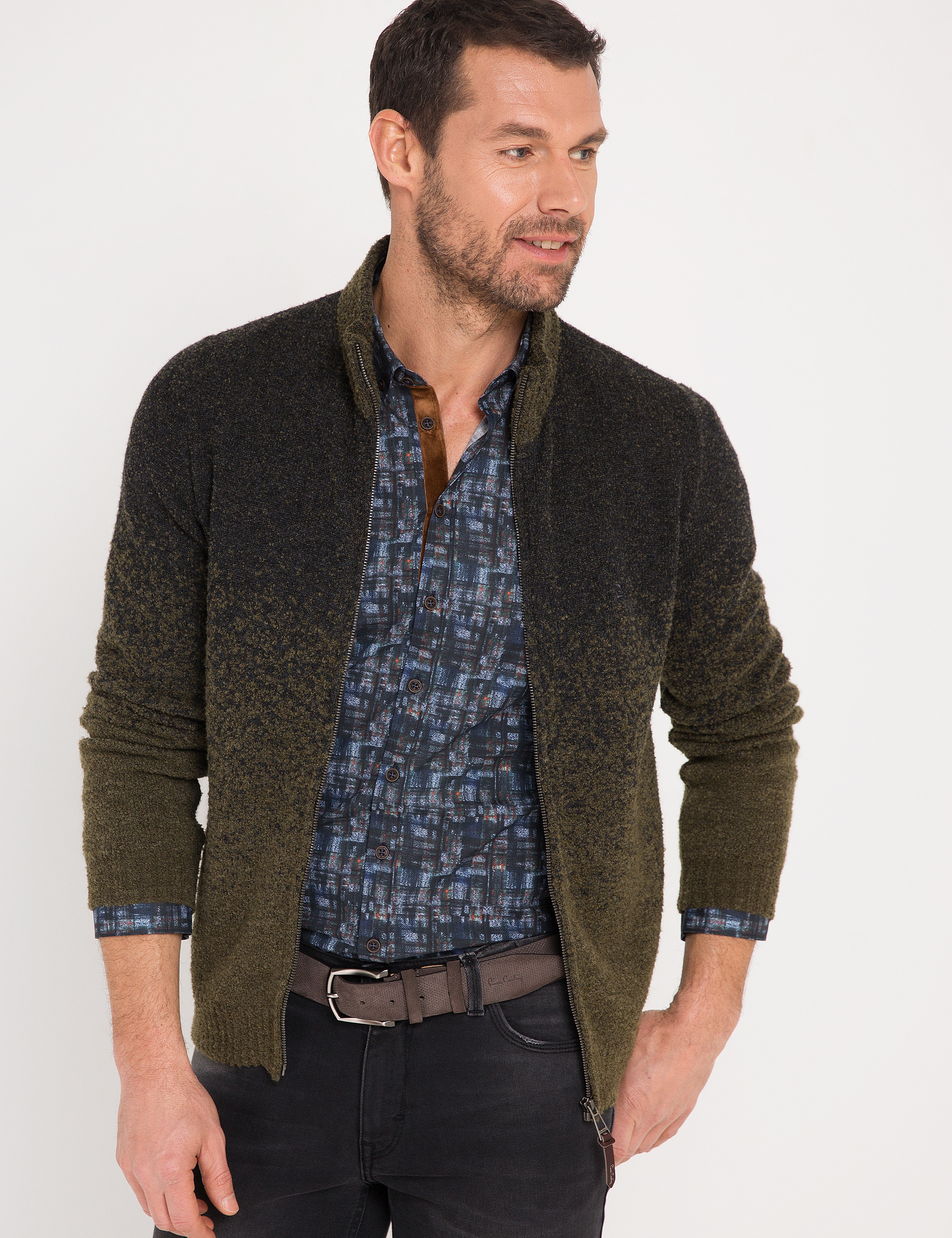 Yeşil Slim Fit Triko Hırka - Image 1