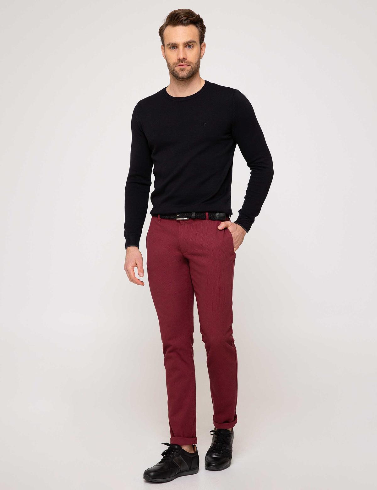 Bordo Slim Fit Chino Pantolon