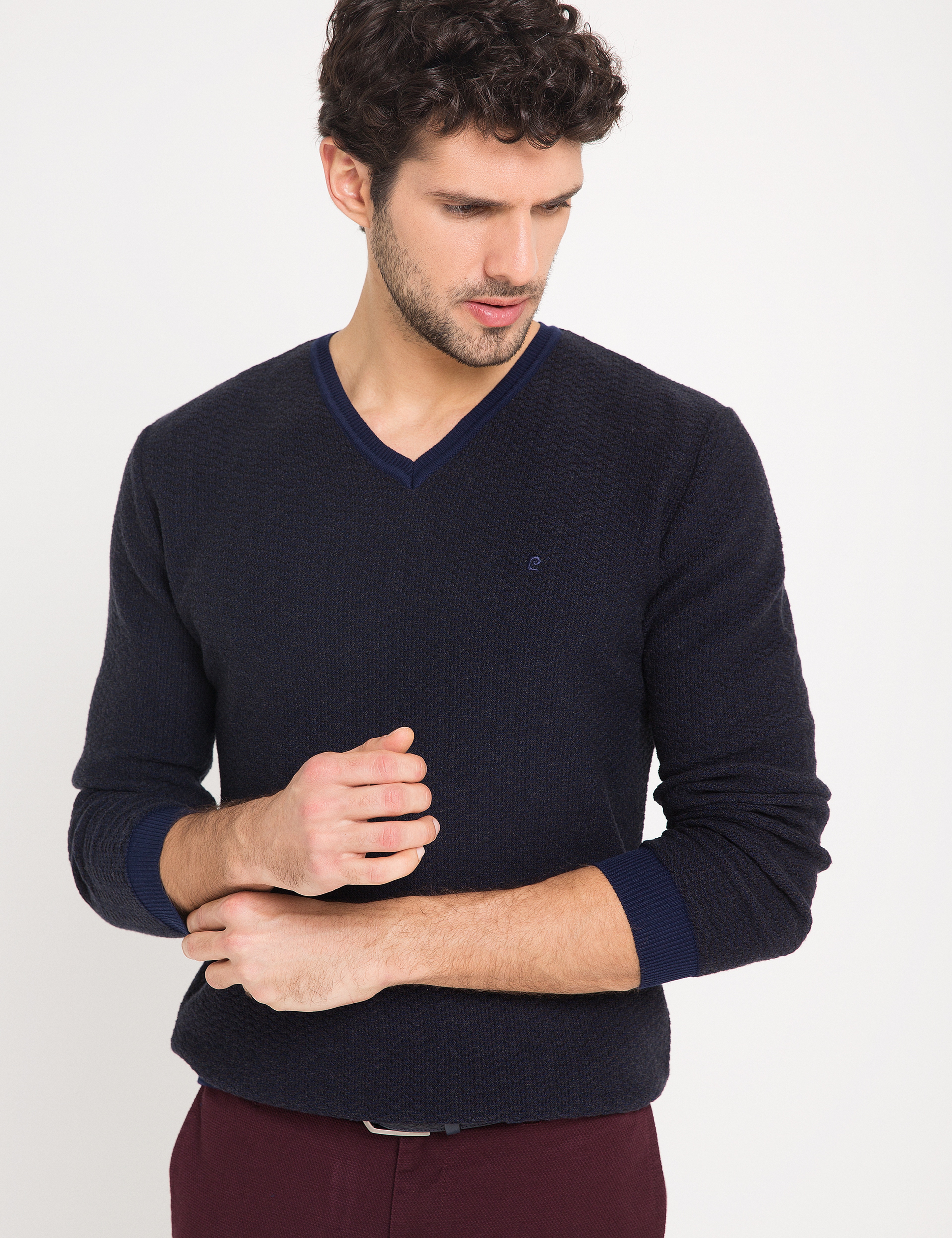 Antrasit Gri Melanj Slim Fit Triko Kazak - Image 2