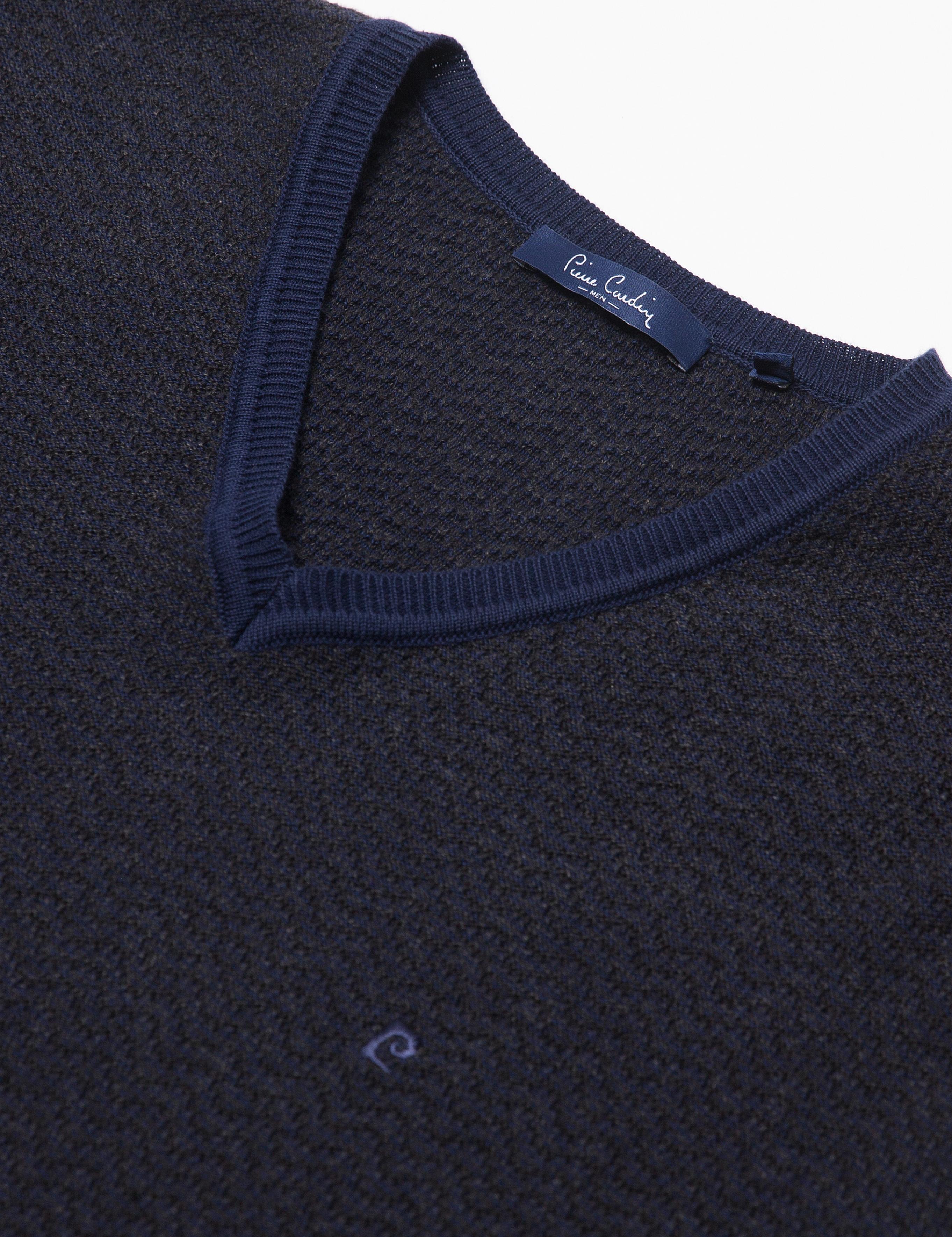 Antrasit Gri Melanj Slim Fit Triko Kazak