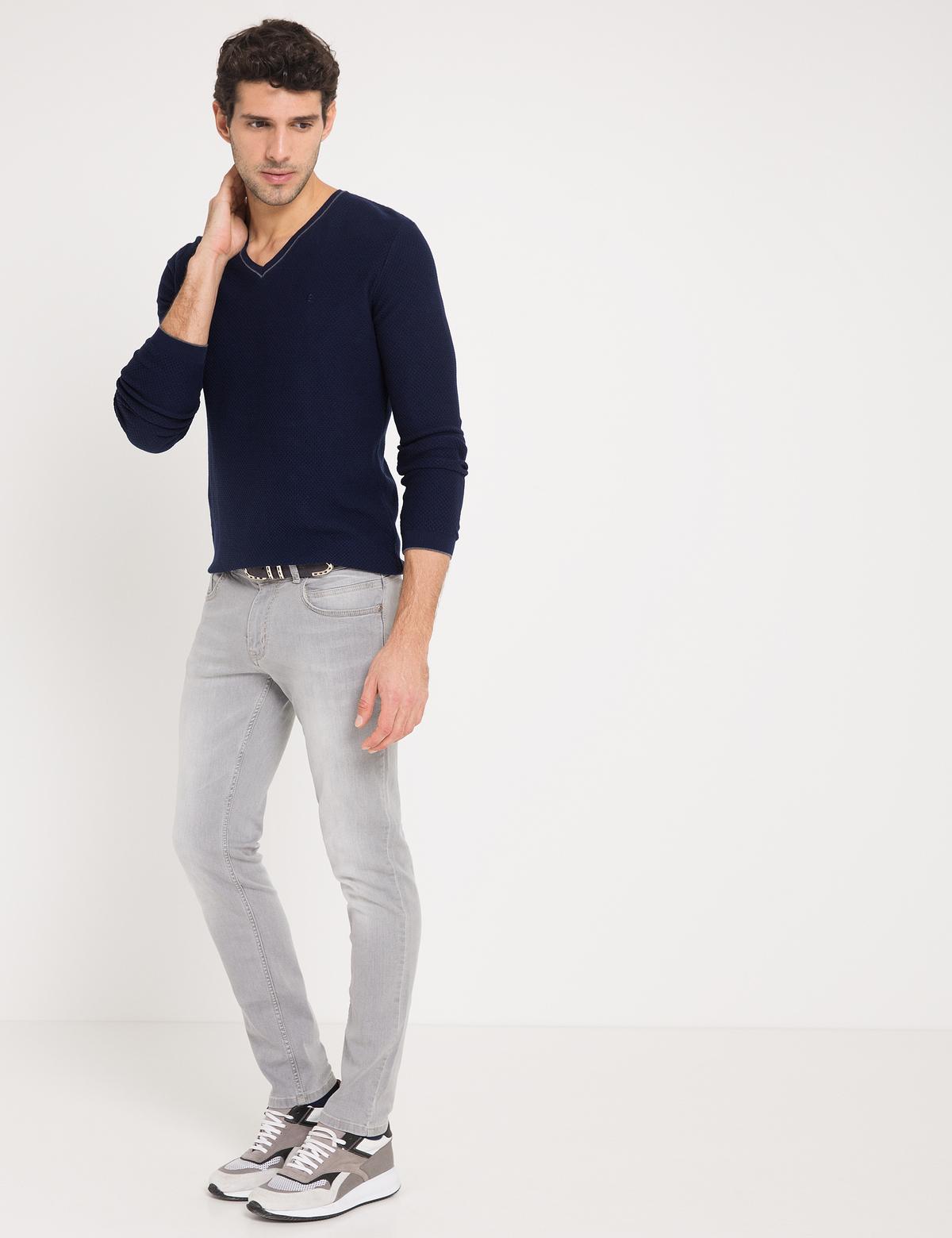Lacivert Slim Fit Triko Kazak