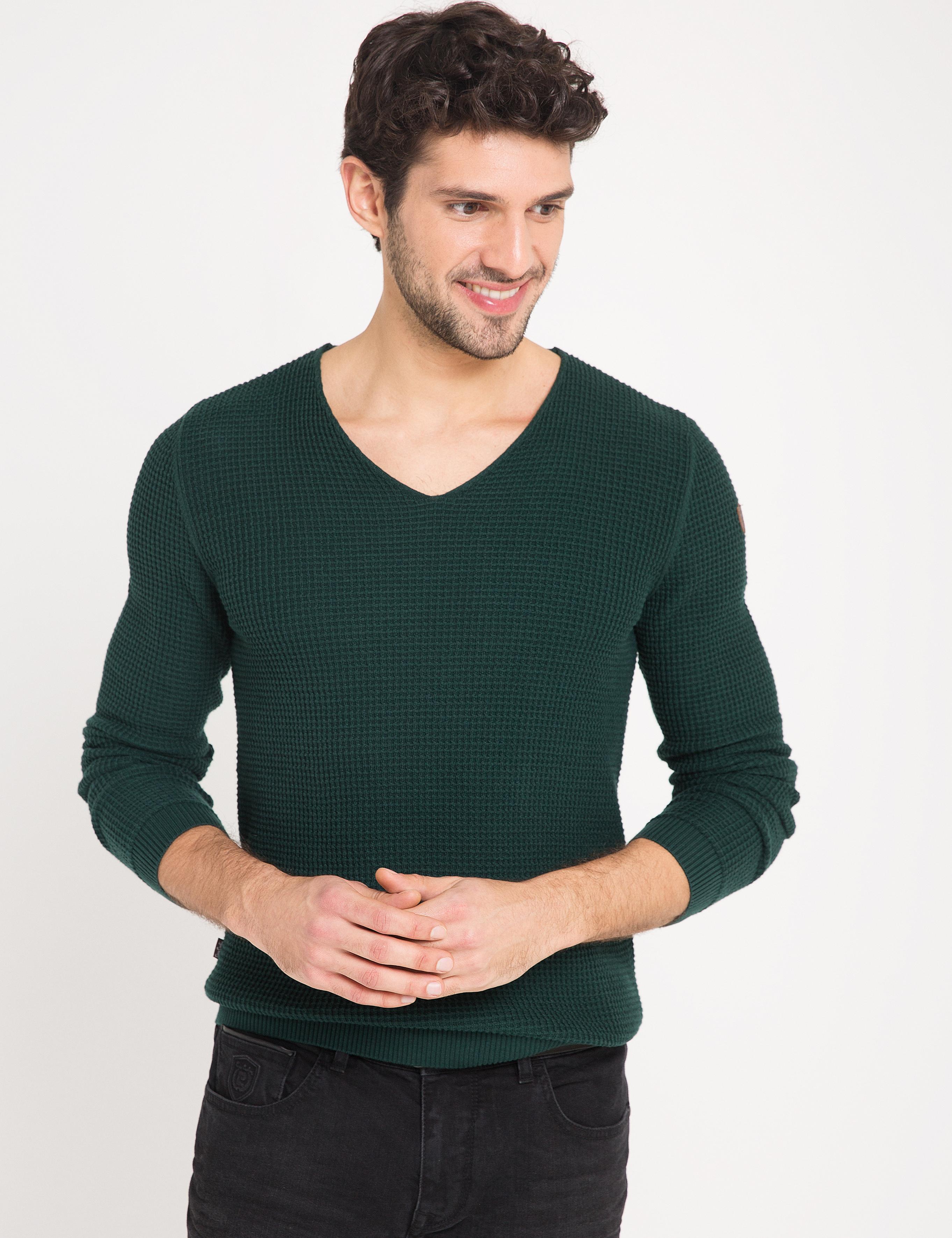 Koyu Yeşil Slim Fit Triko Kazak