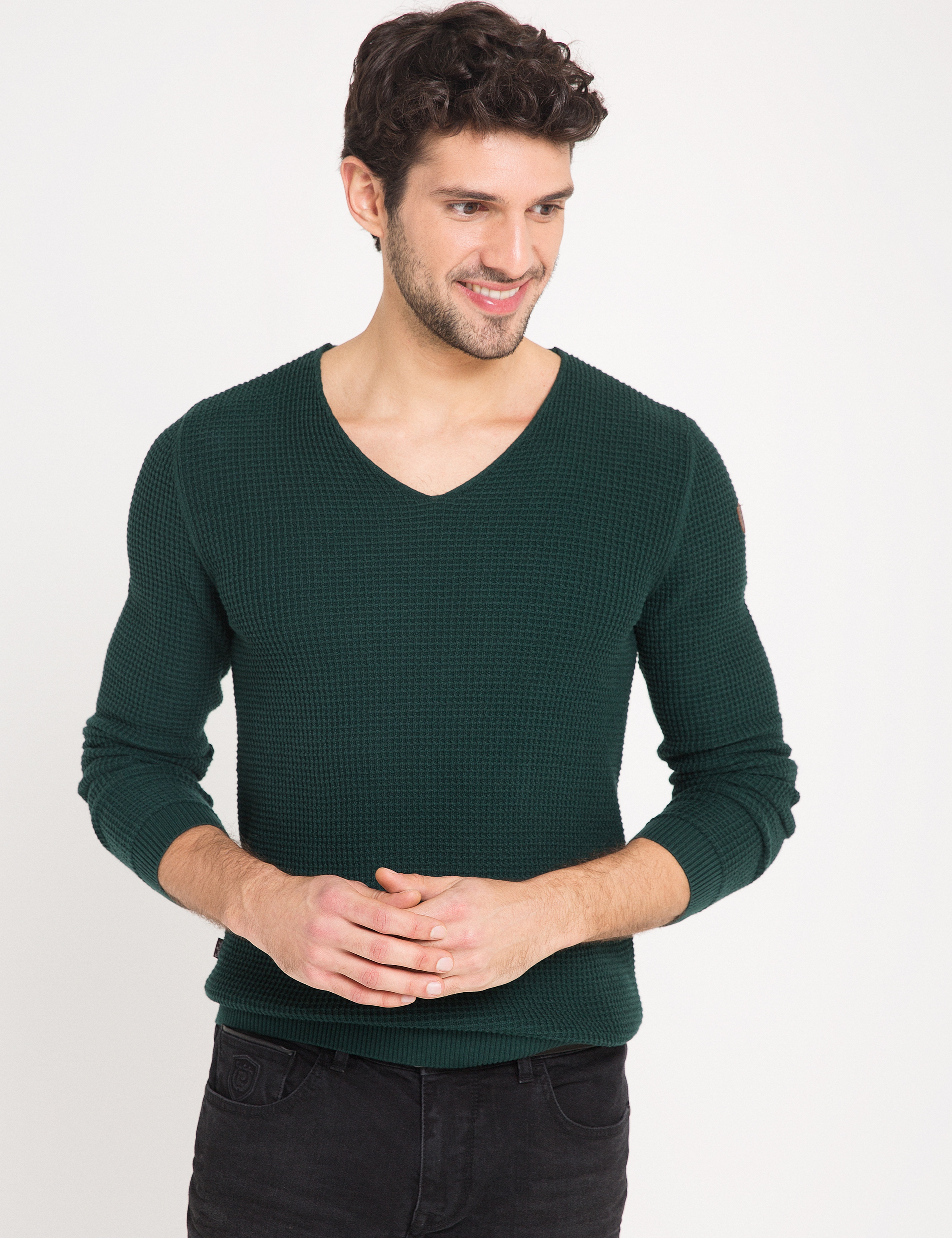 Koyu Yeşil Slim Fit Triko Kazak - Image 1