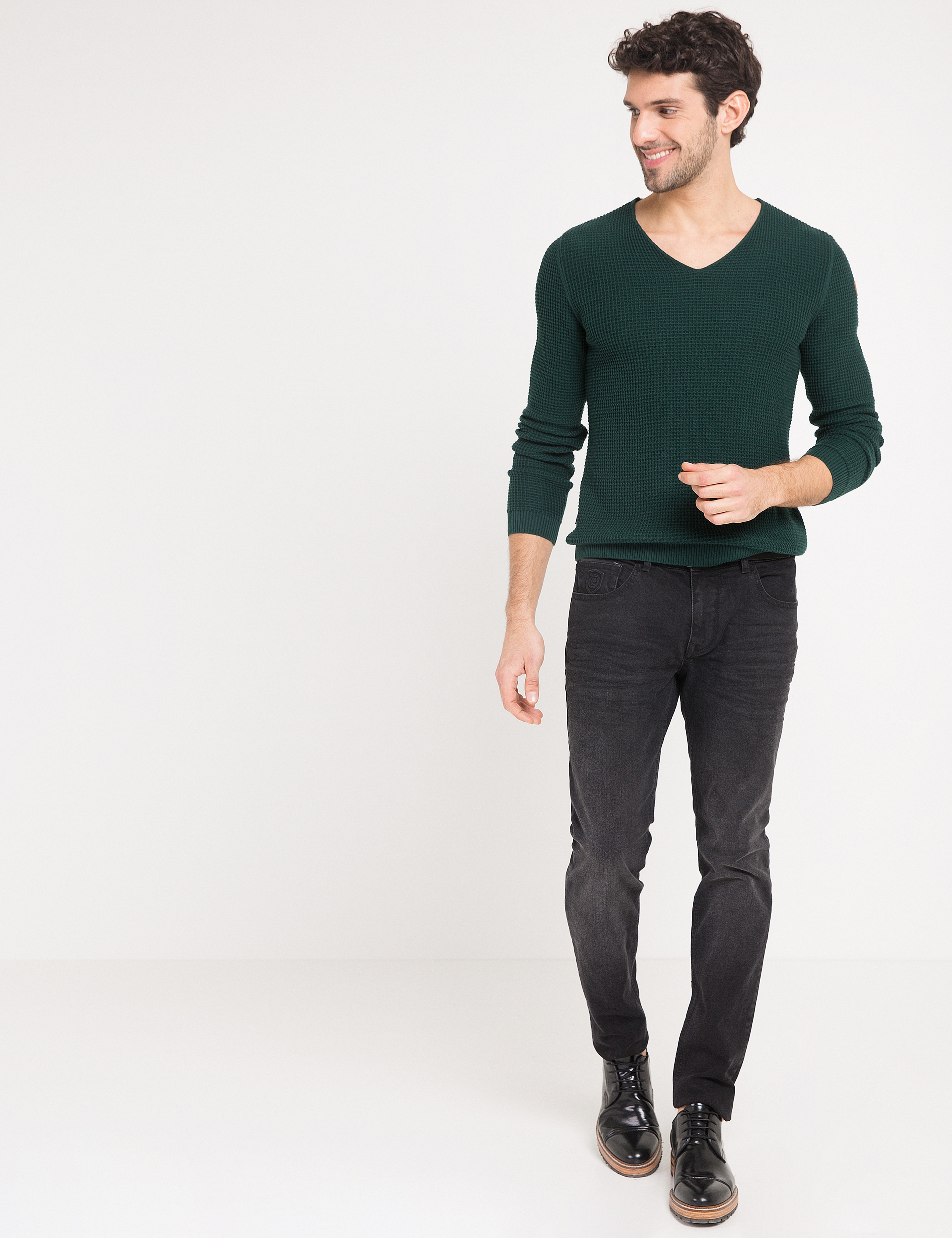 Koyu Yeşil Slim Fit Triko Kazak - Image 2
