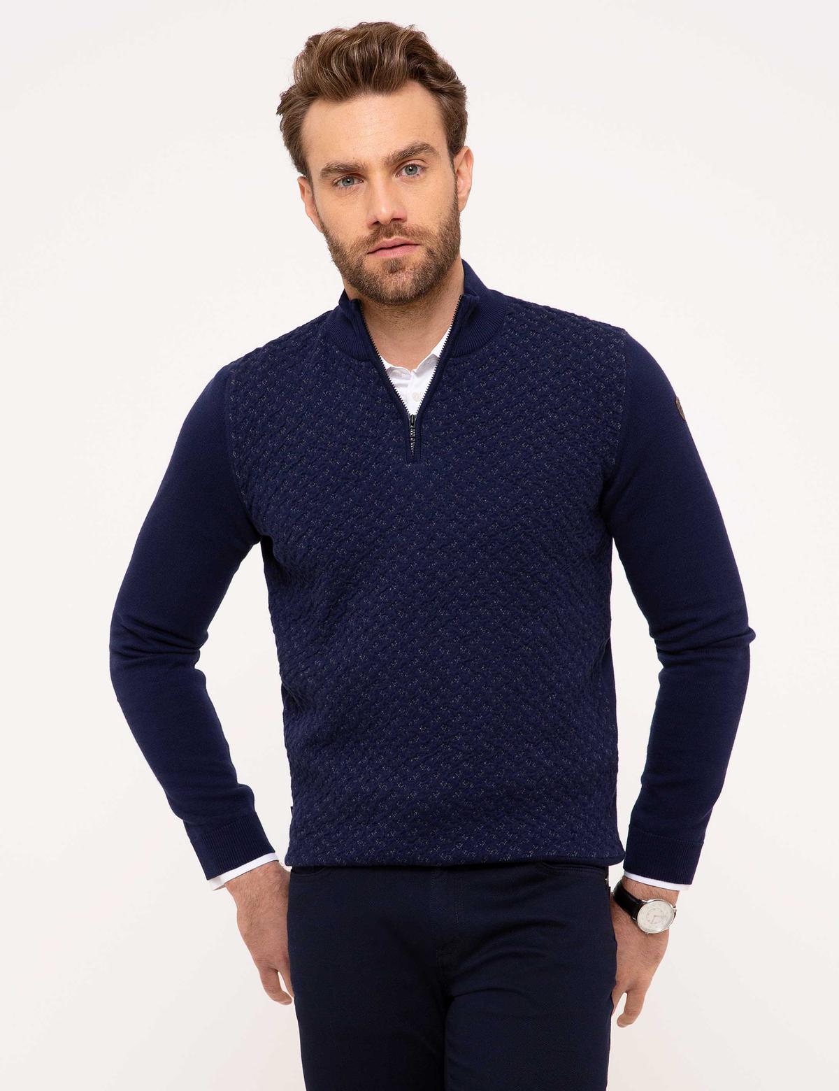 Lacivert Slim Fit Triko Kazak