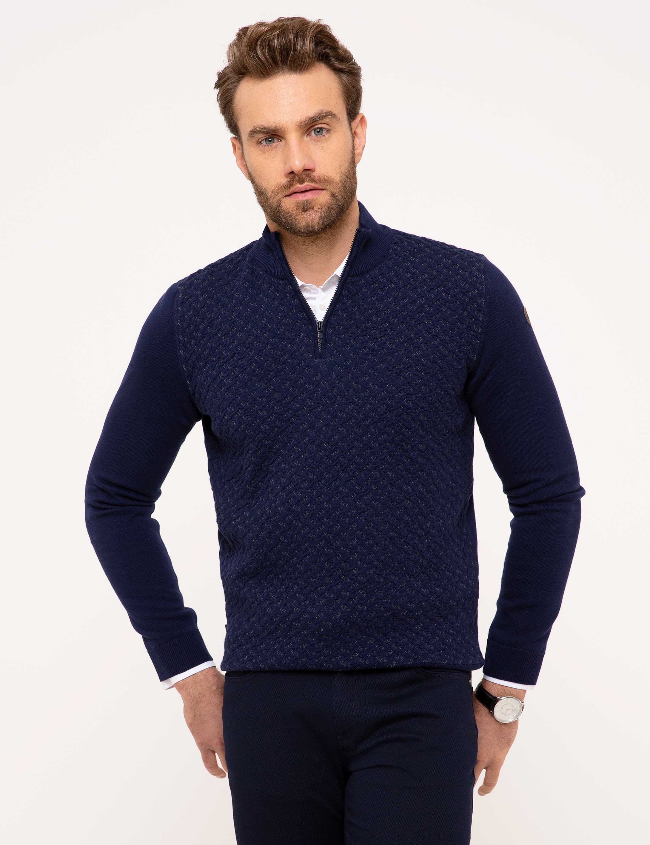 Lacivert Slim Fit Triko Kazak