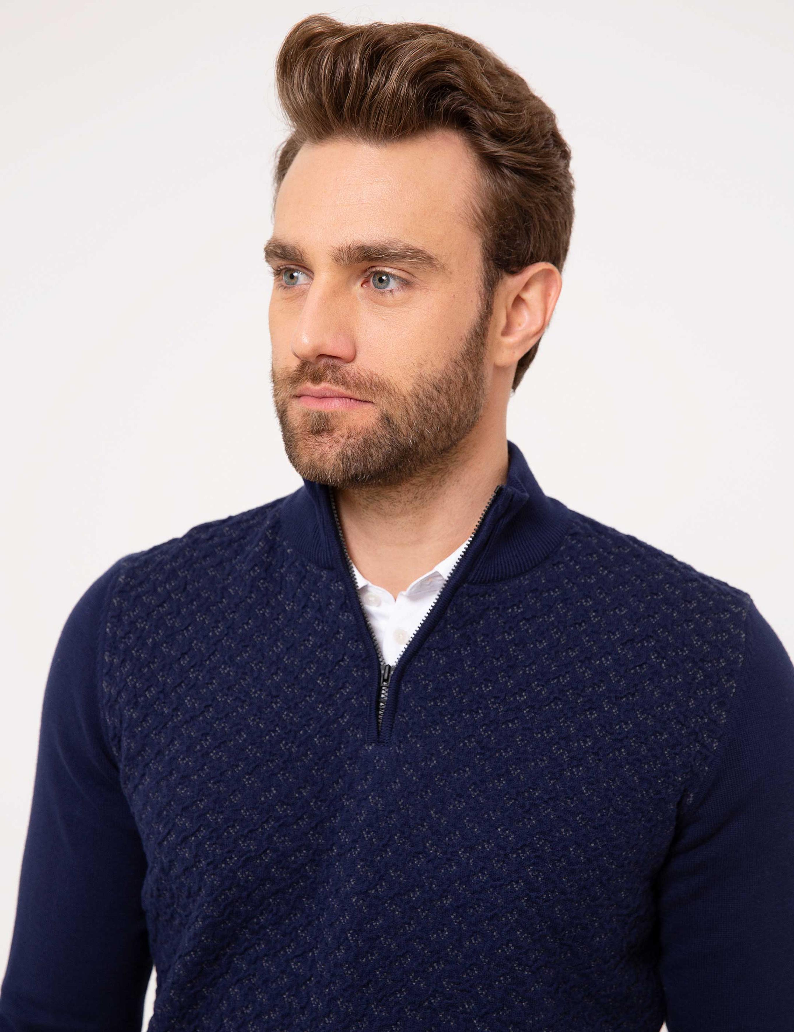 Lacivert Slim Fit Triko Kazak