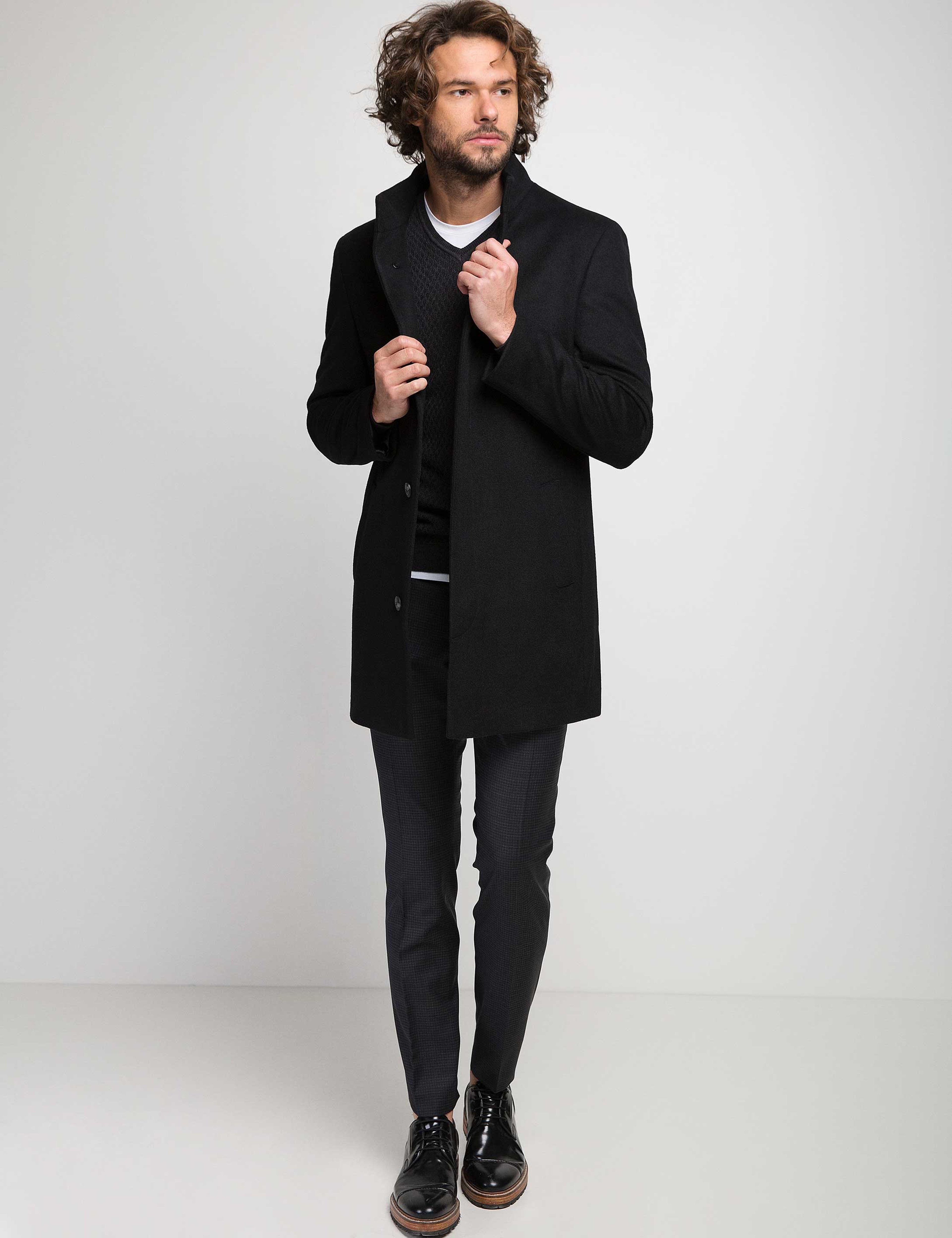 Siyah Slim Fit Palto - Image 2