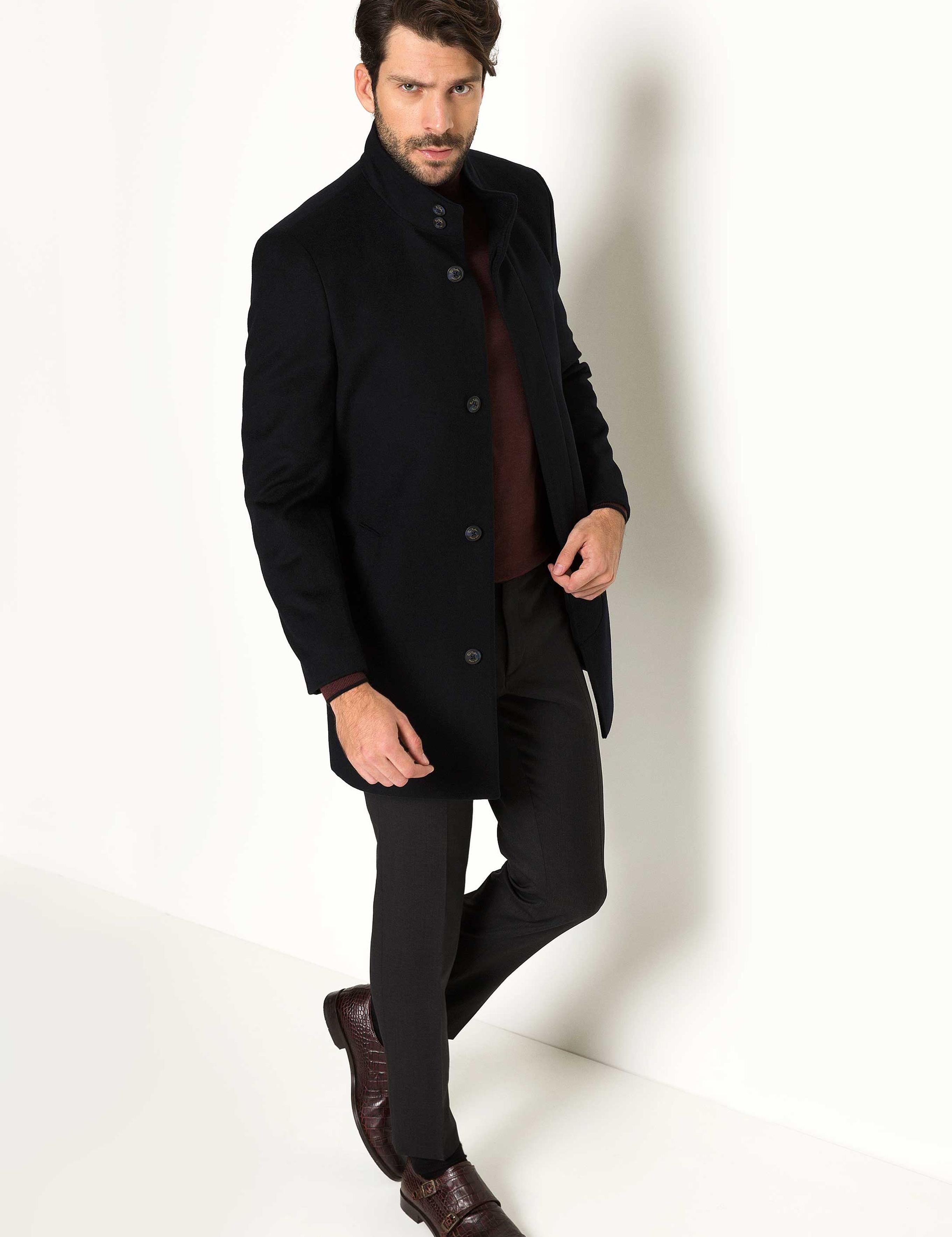 Lacivert Slim Fit Palto