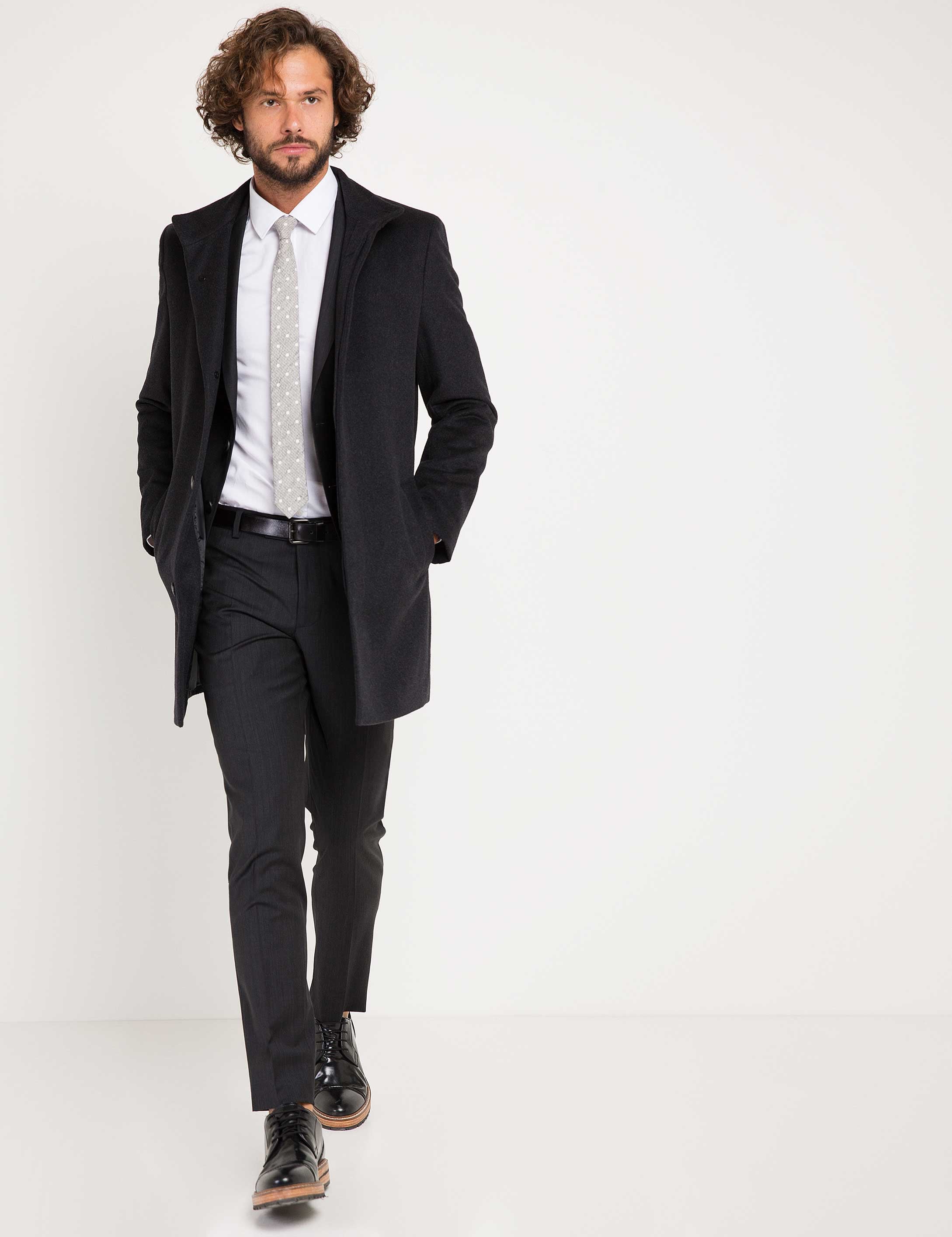 Antrasit Slim Fit Palto