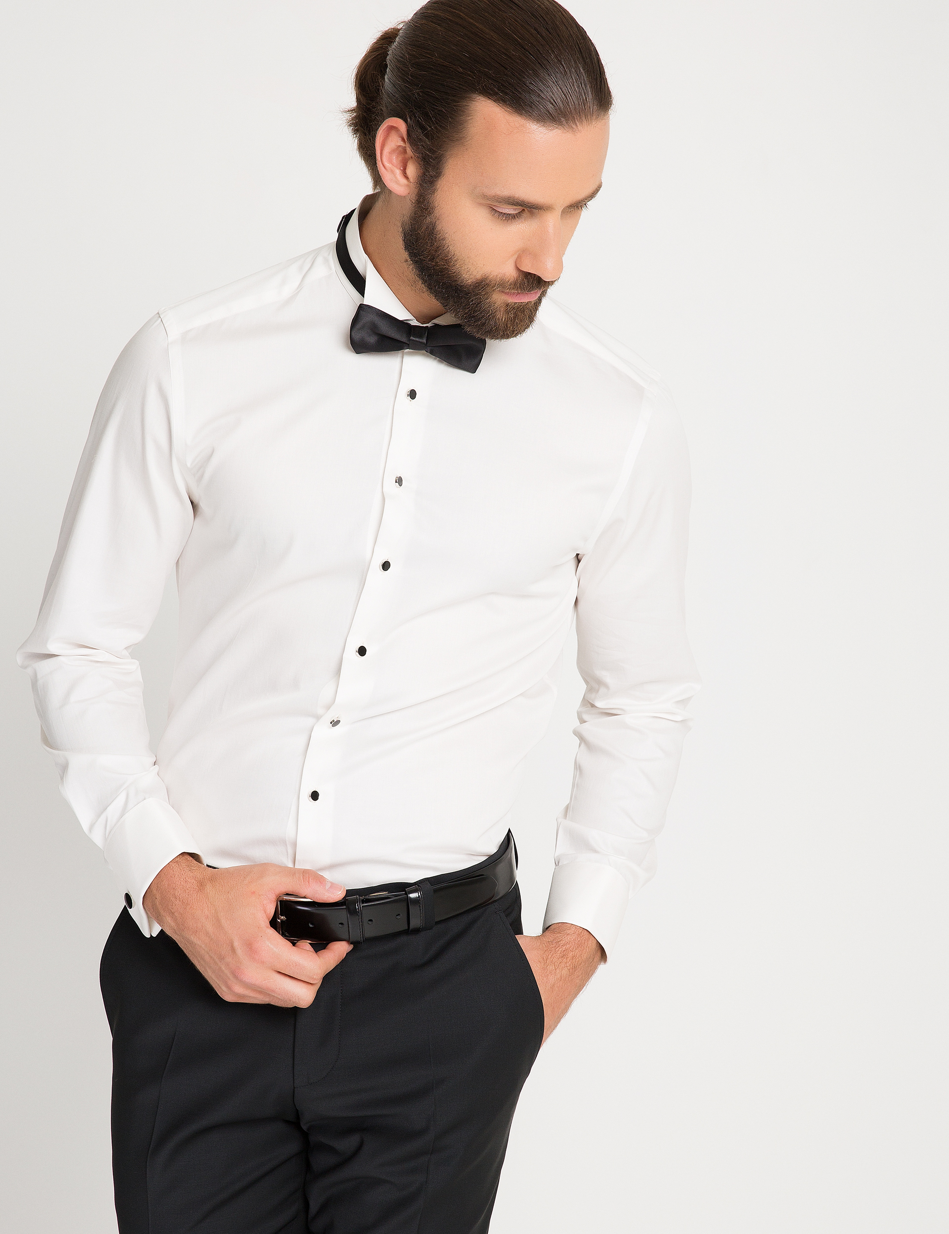 Ekru Slim Fit Smokin Gömlek - Image 1