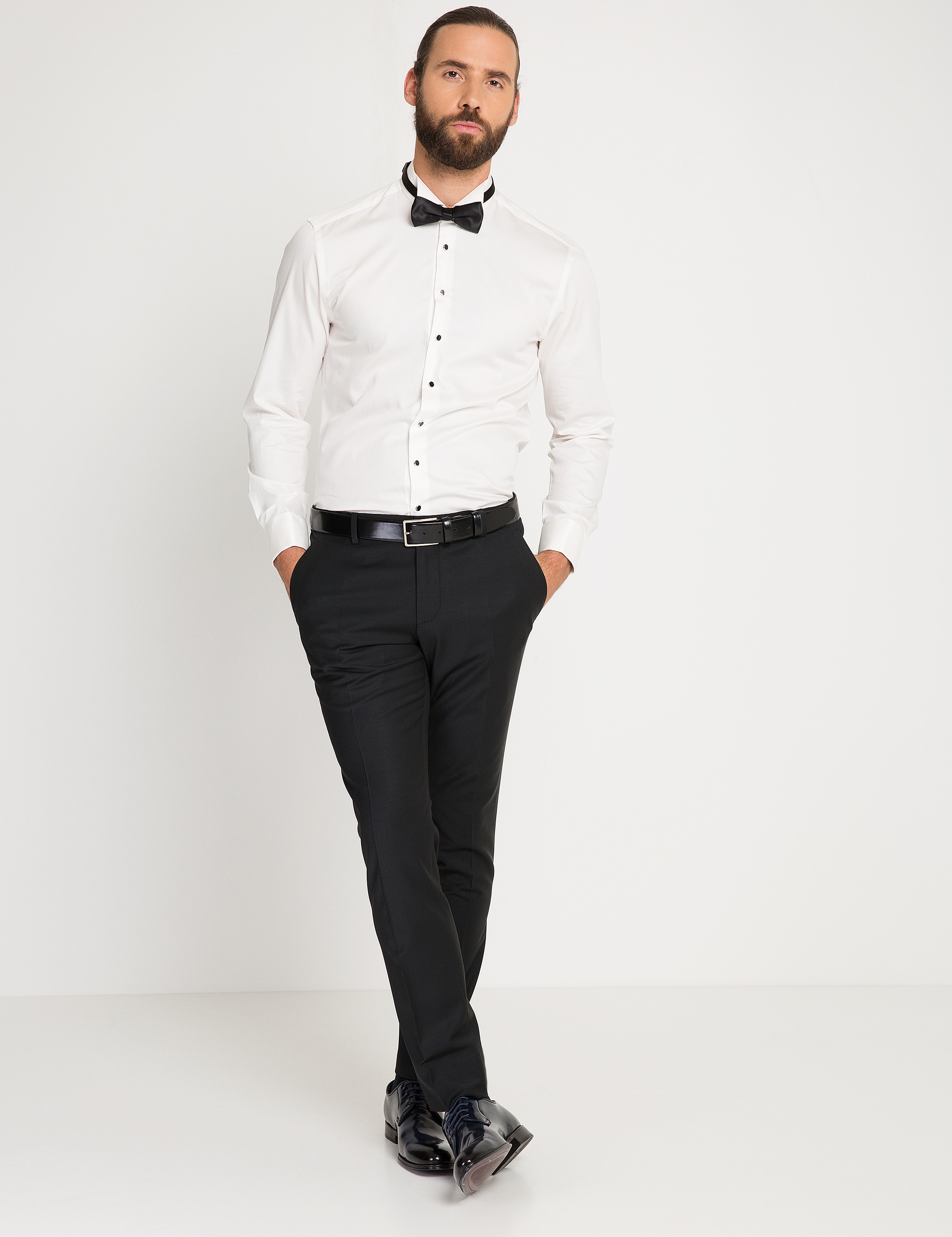 Ekru Slim Fit Smokin Gömlek - Image 2