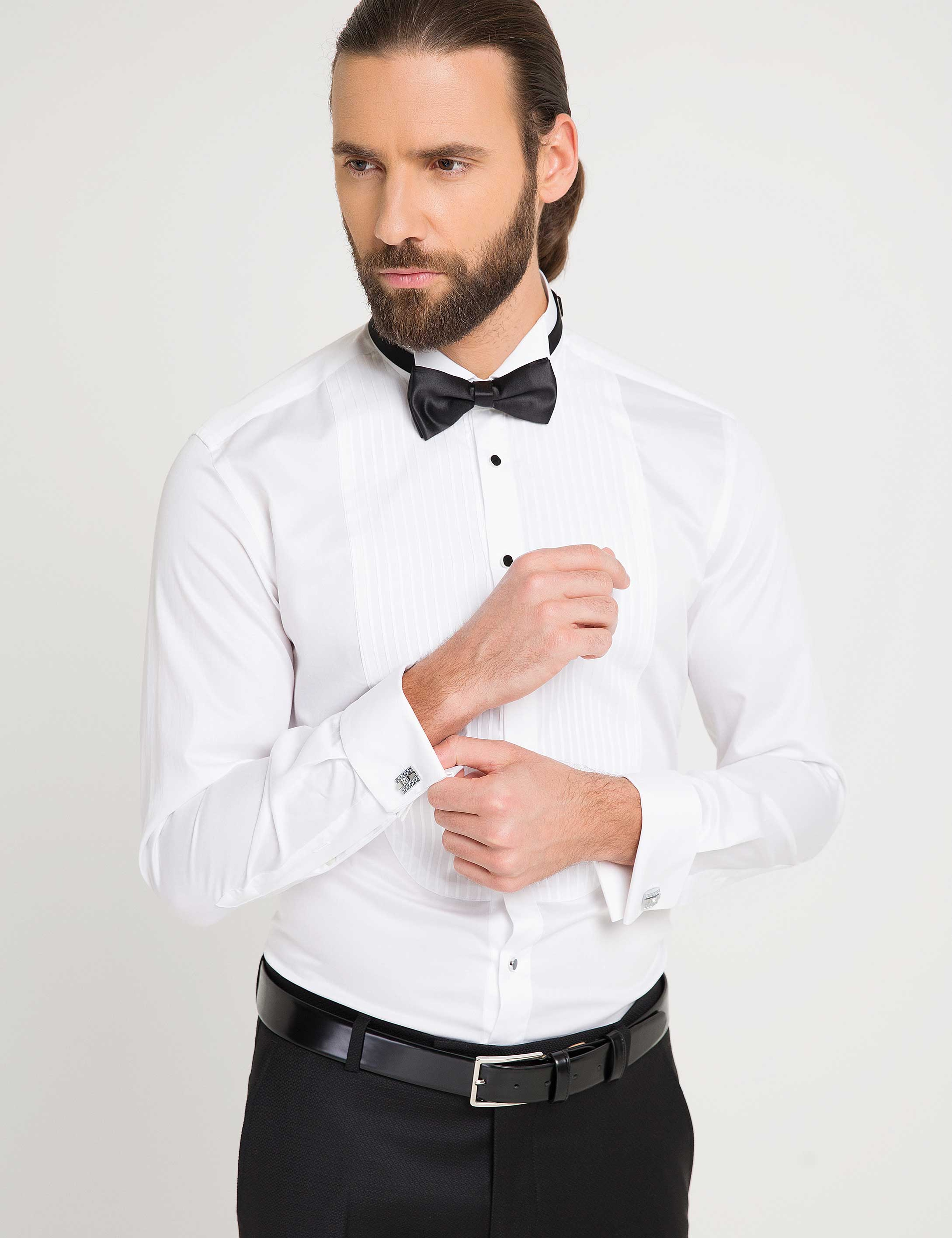 Beyaz Slim Fit Smokin Gömlek - Image 1