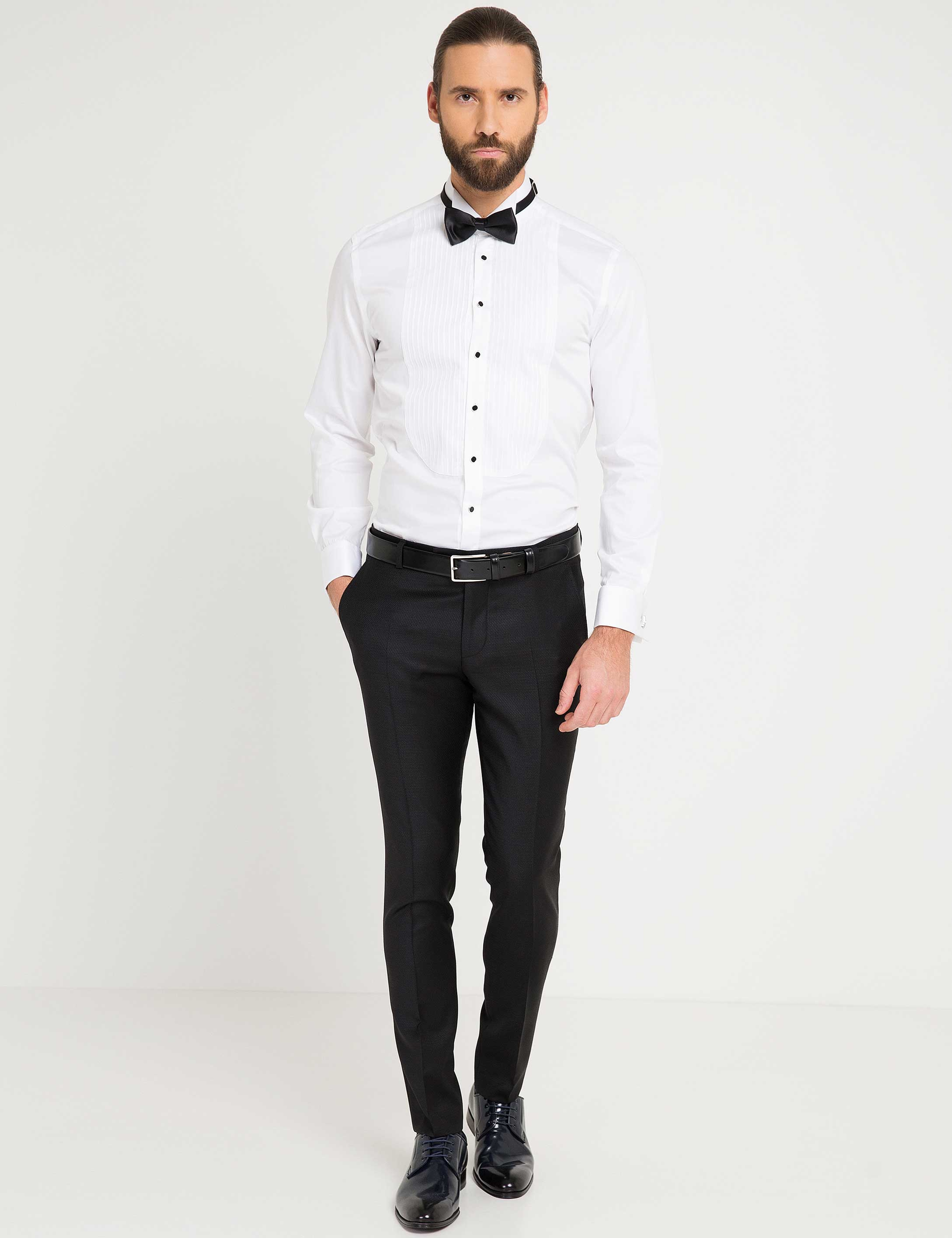 Beyaz Slim Fit Smokin Gömlek