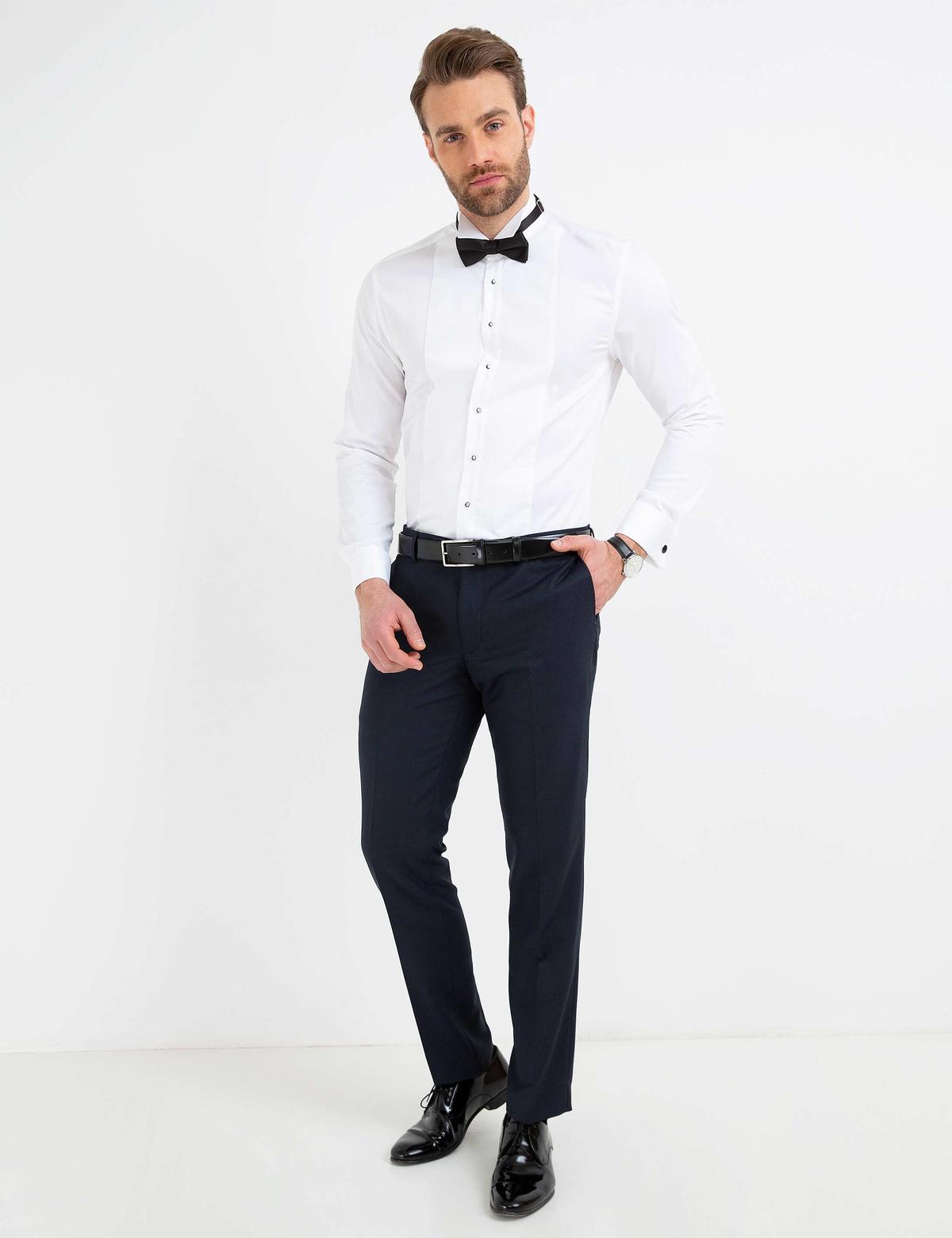 Beyaz Slim Fit Smokin Gömlek - 50176505006