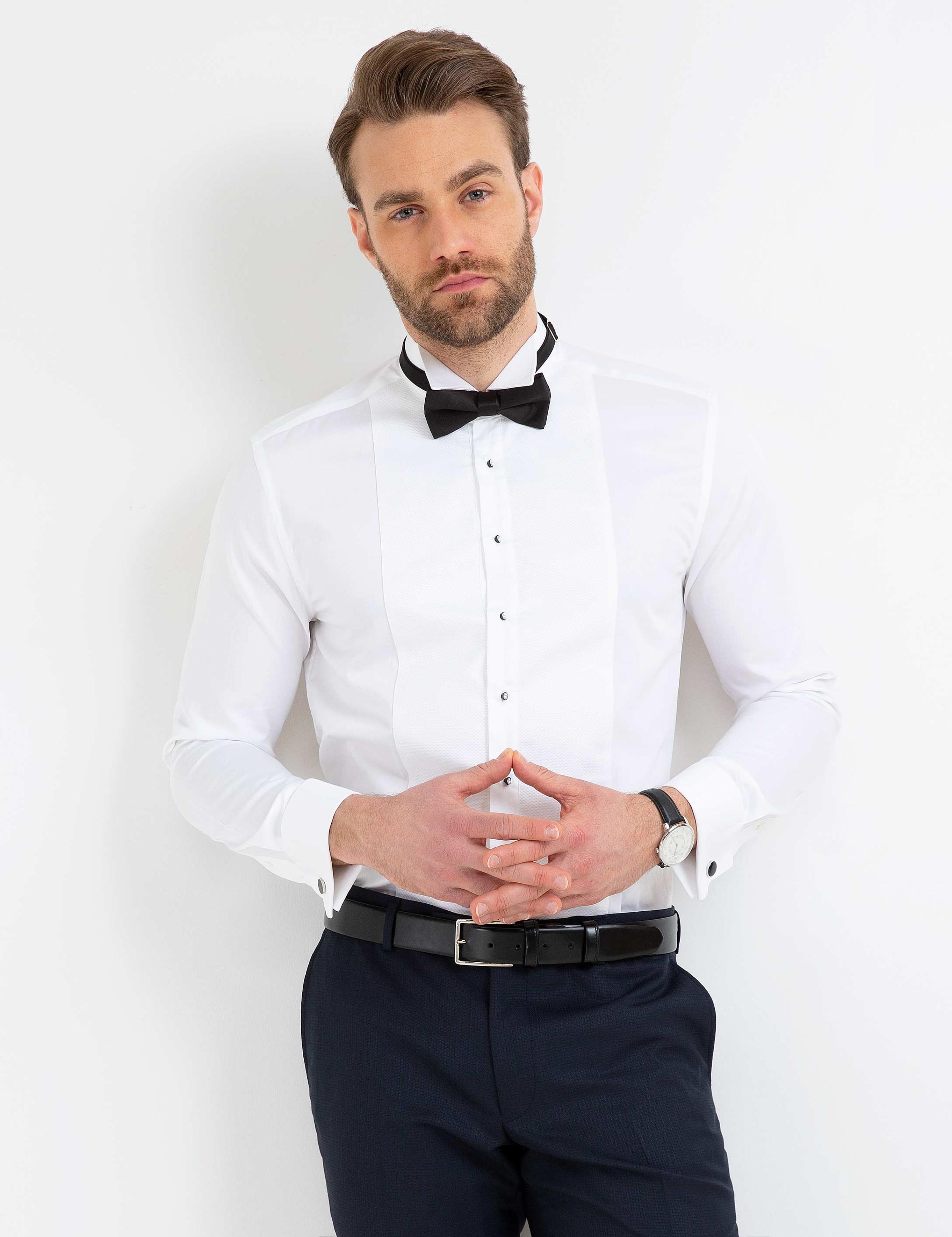 Beyaz Slim Fit Smokin Gömlek