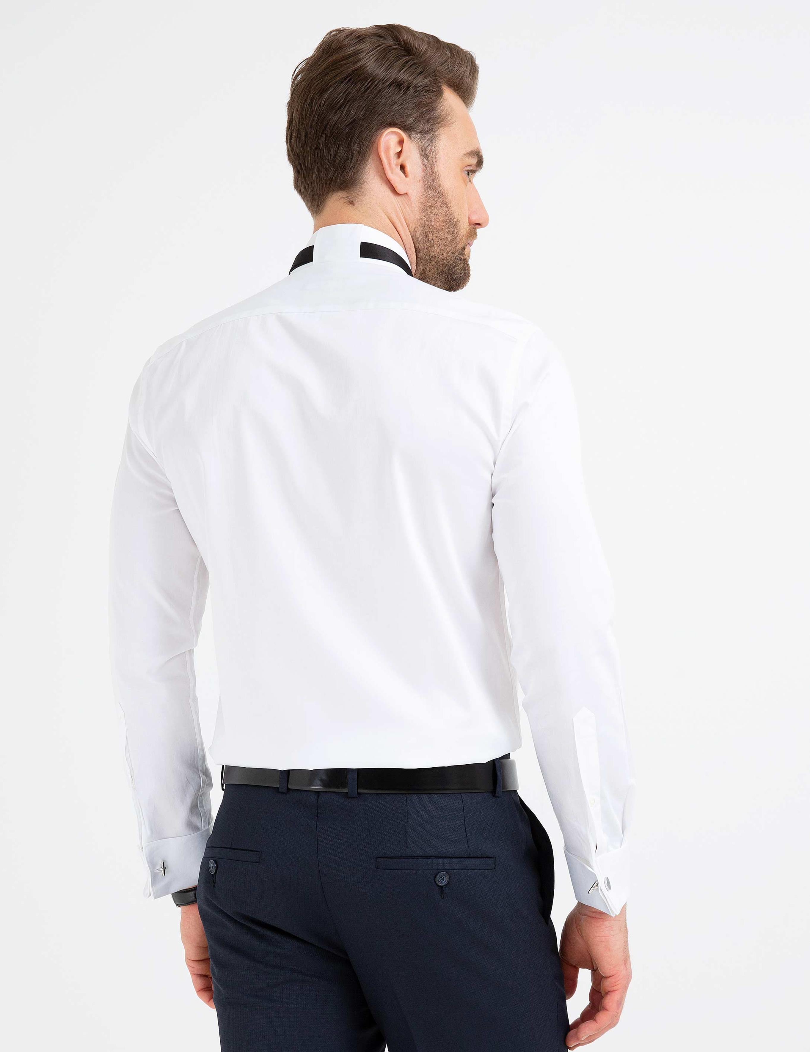 Beyaz Slim Fit Smokin Gömlek