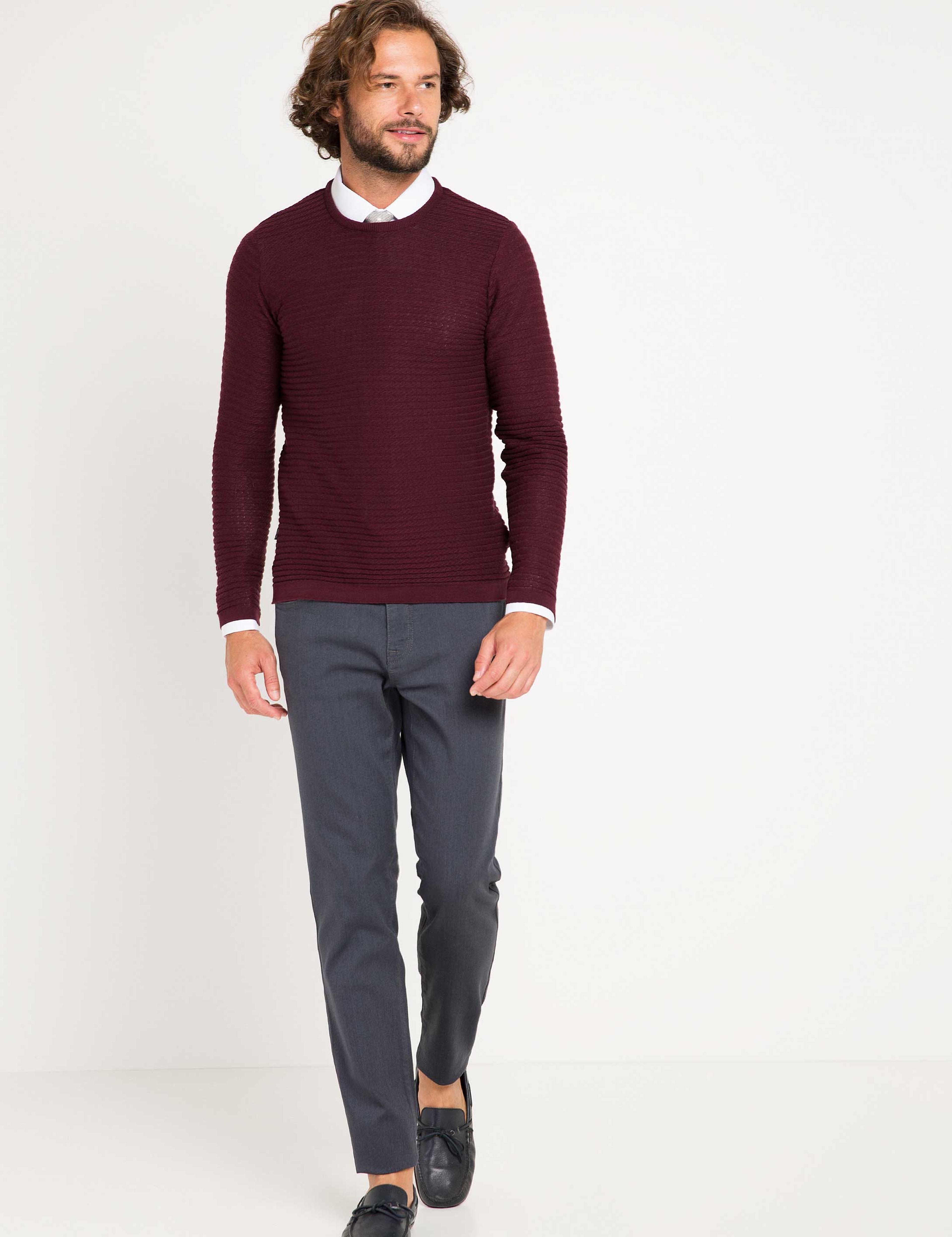 Bordo Slim Fit Triko Kazak - Image 2