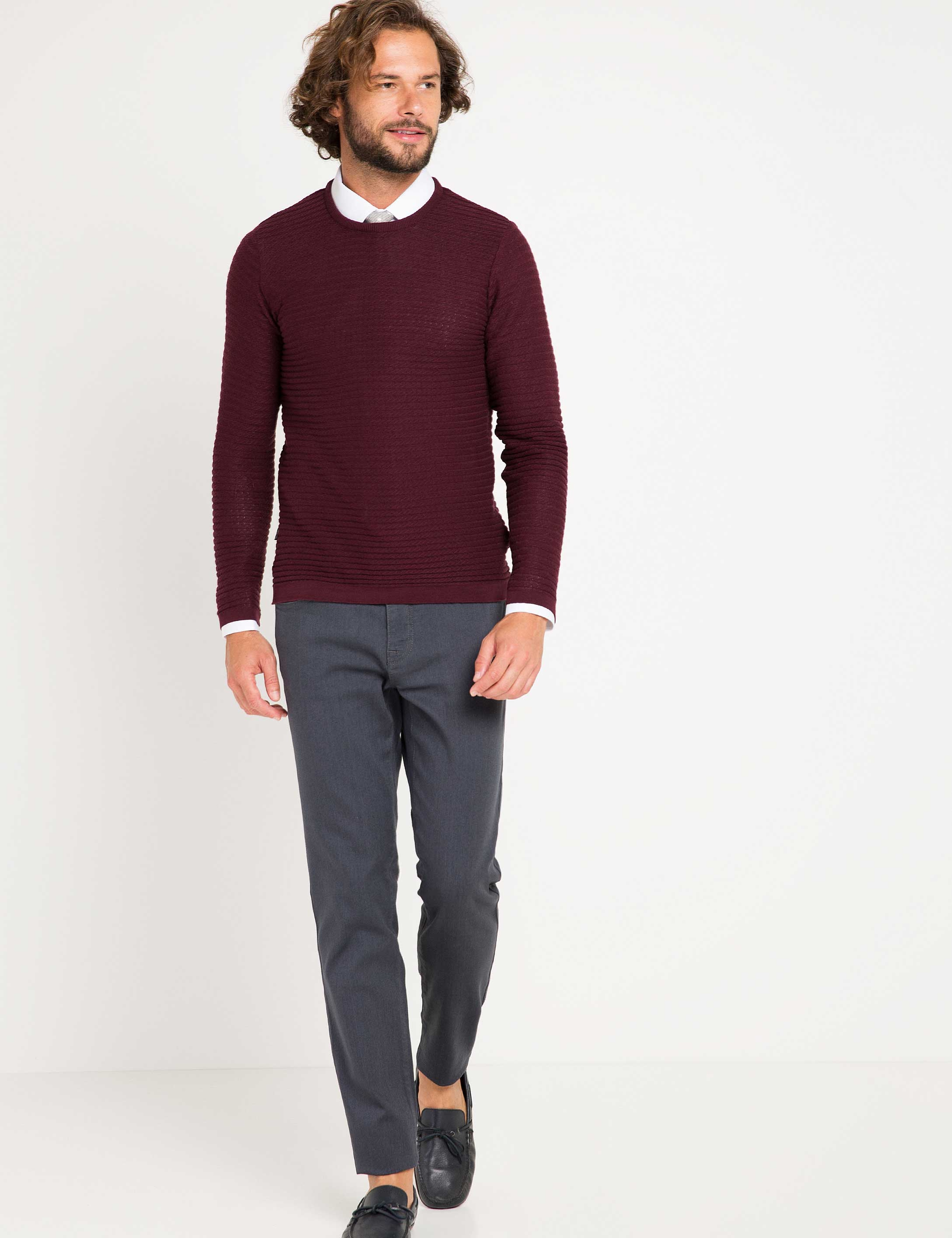 Bordo Slim Fit Triko Kazak