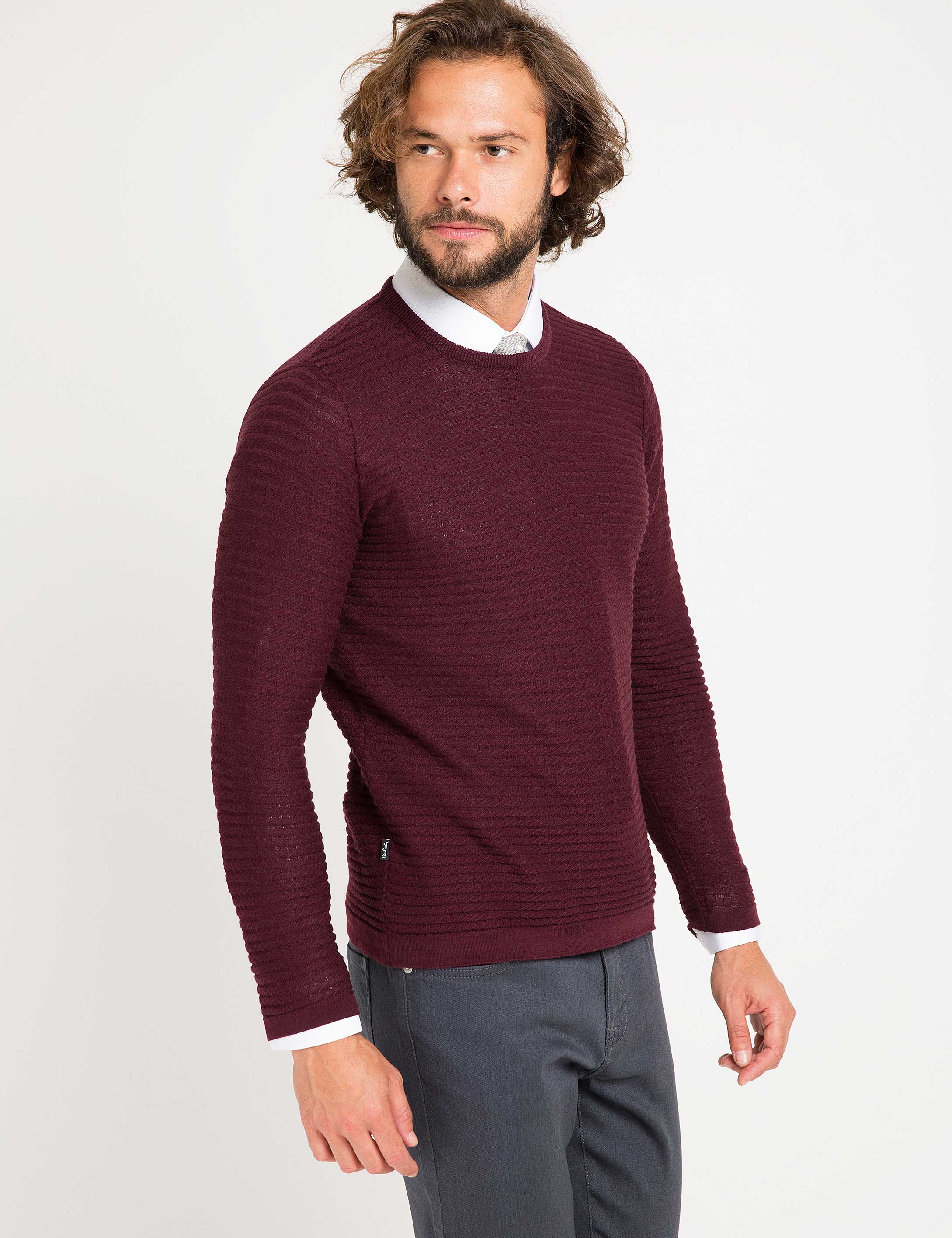 Bordo Slim Fit Triko Kazak - Image 1
