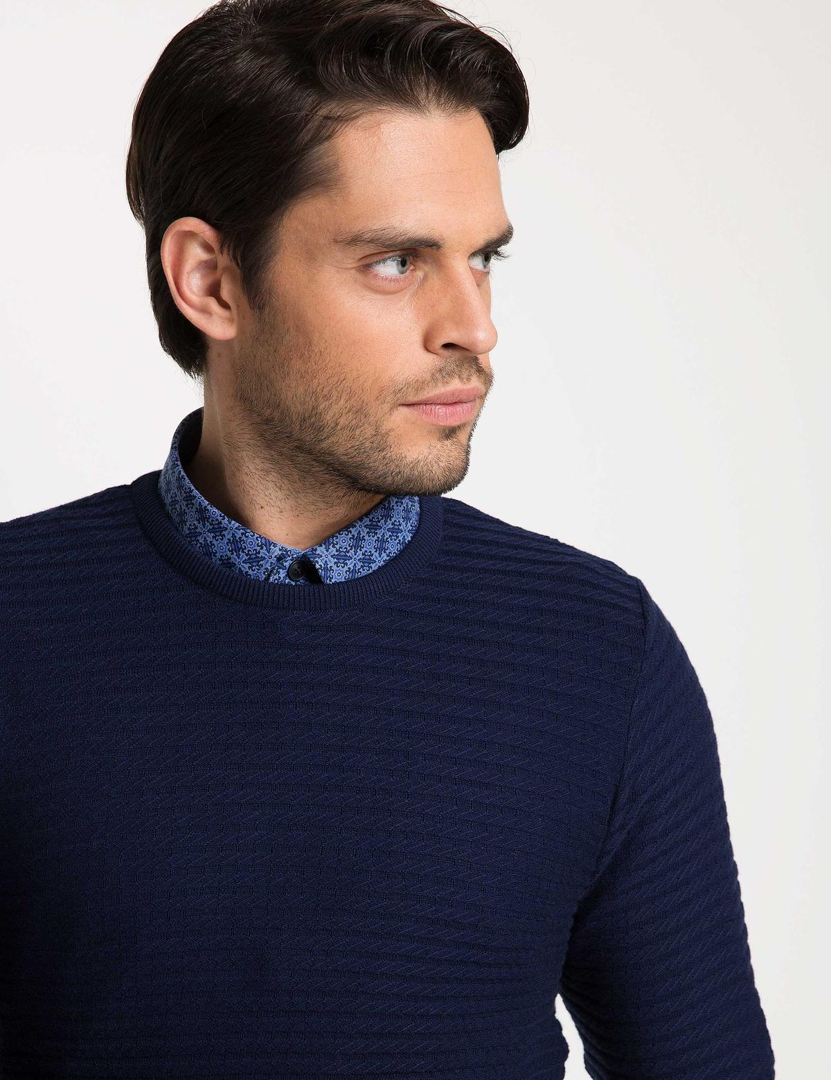 Lacivert Slim Fit Triko Kazak