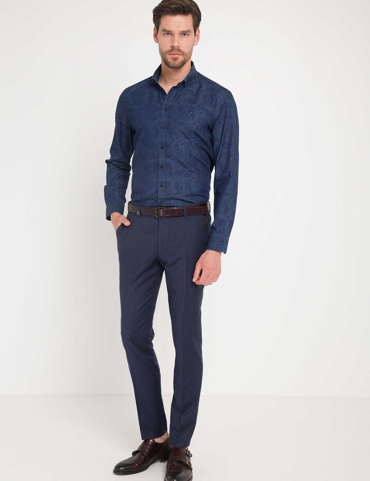 Slim Lacivert Gömlek