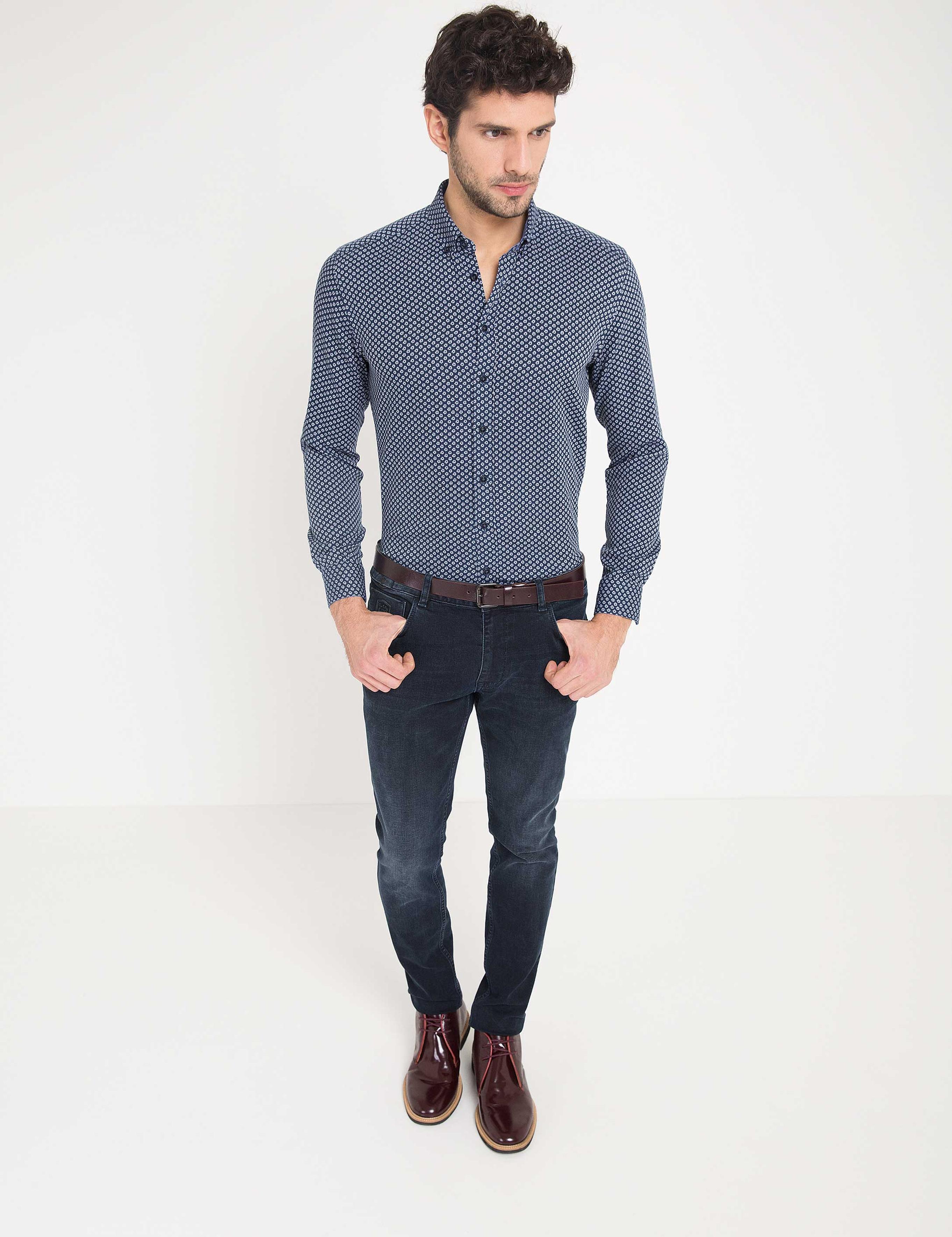 Slim Lacivert Gömlek