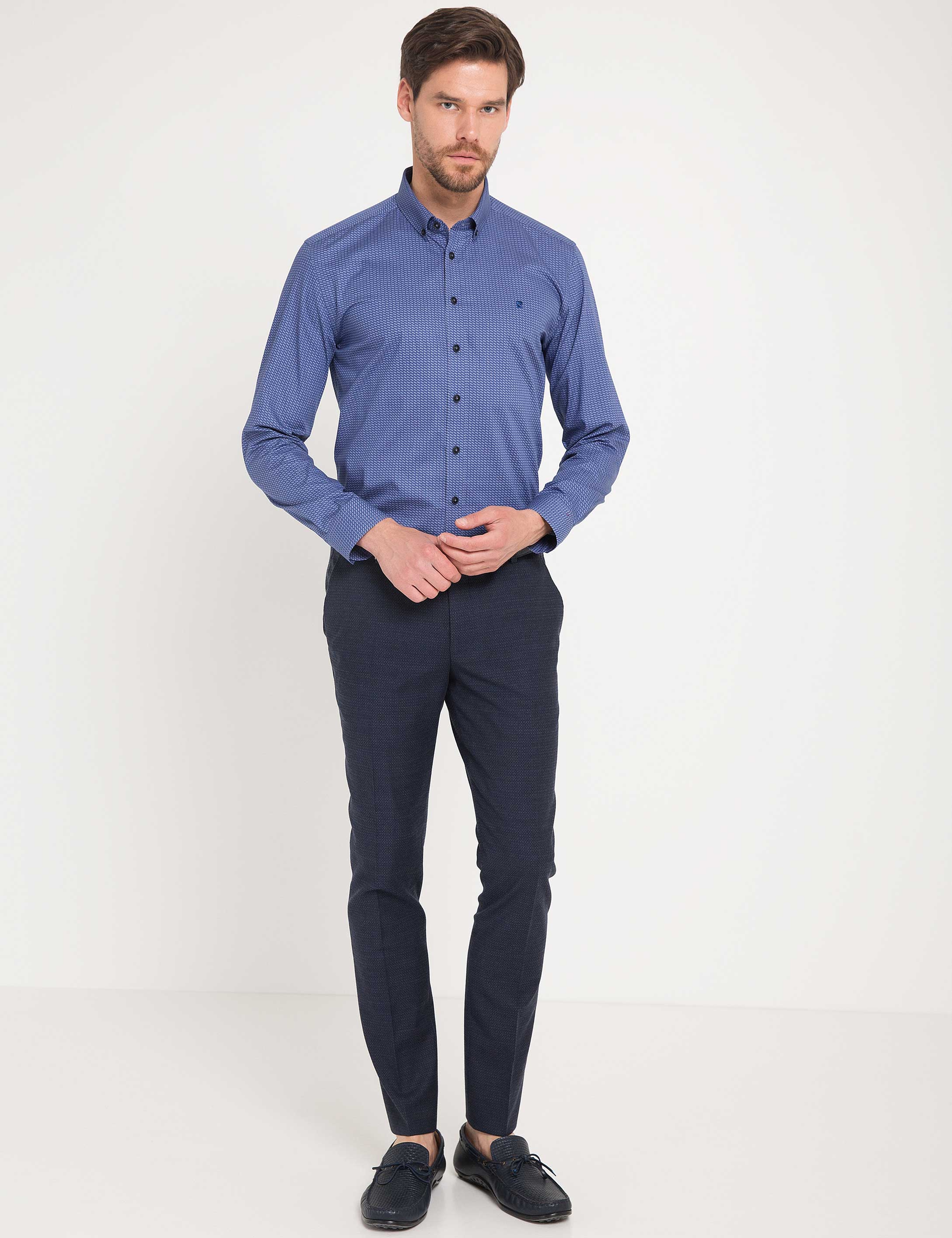 Lacivert Slim Fit Uzun Kollu Gömlek - Image 2