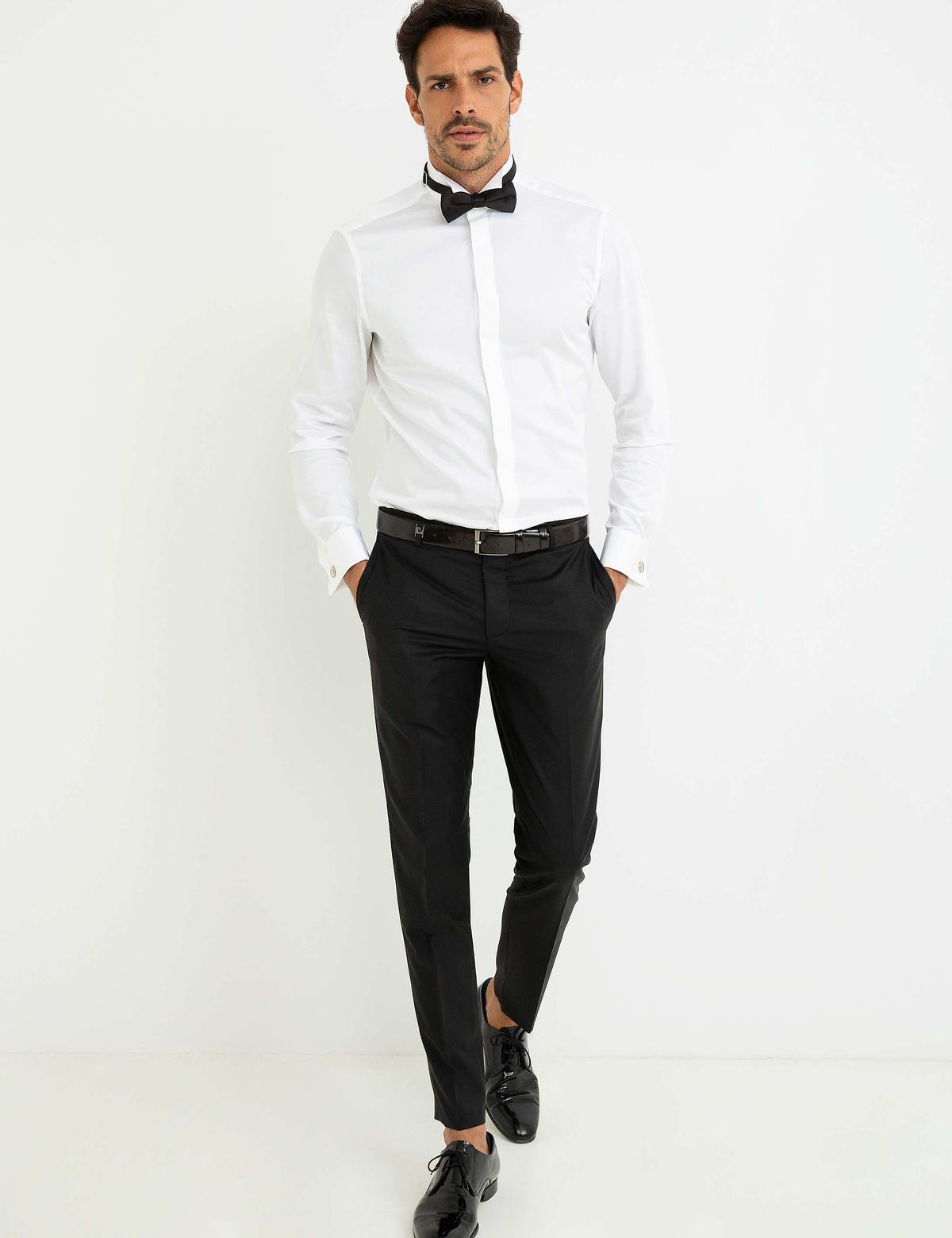 Beyaz Slim Fit Smokin Gömlek - 50179079001