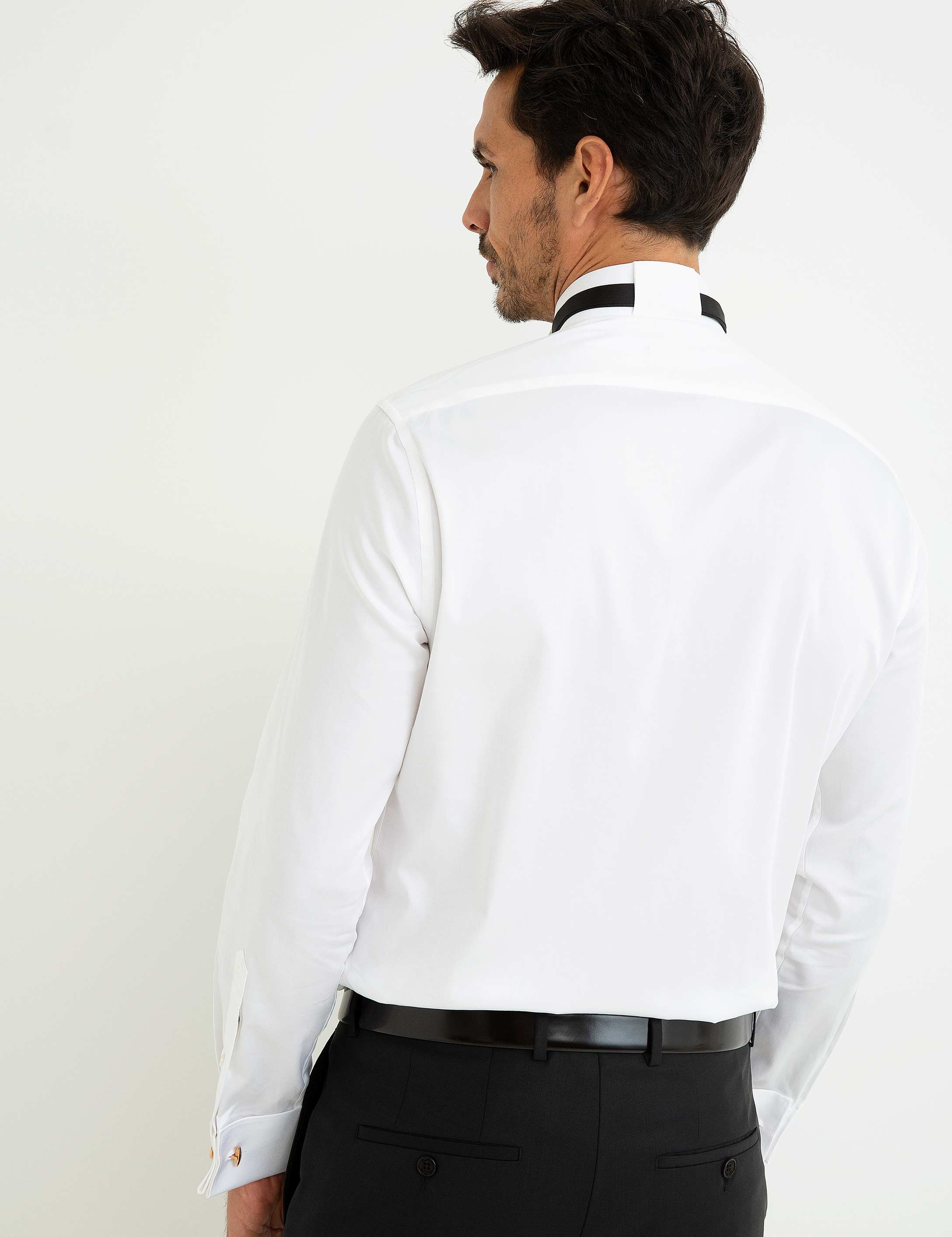 Beyaz Slim Fit Smokin Gömlek - Image 3