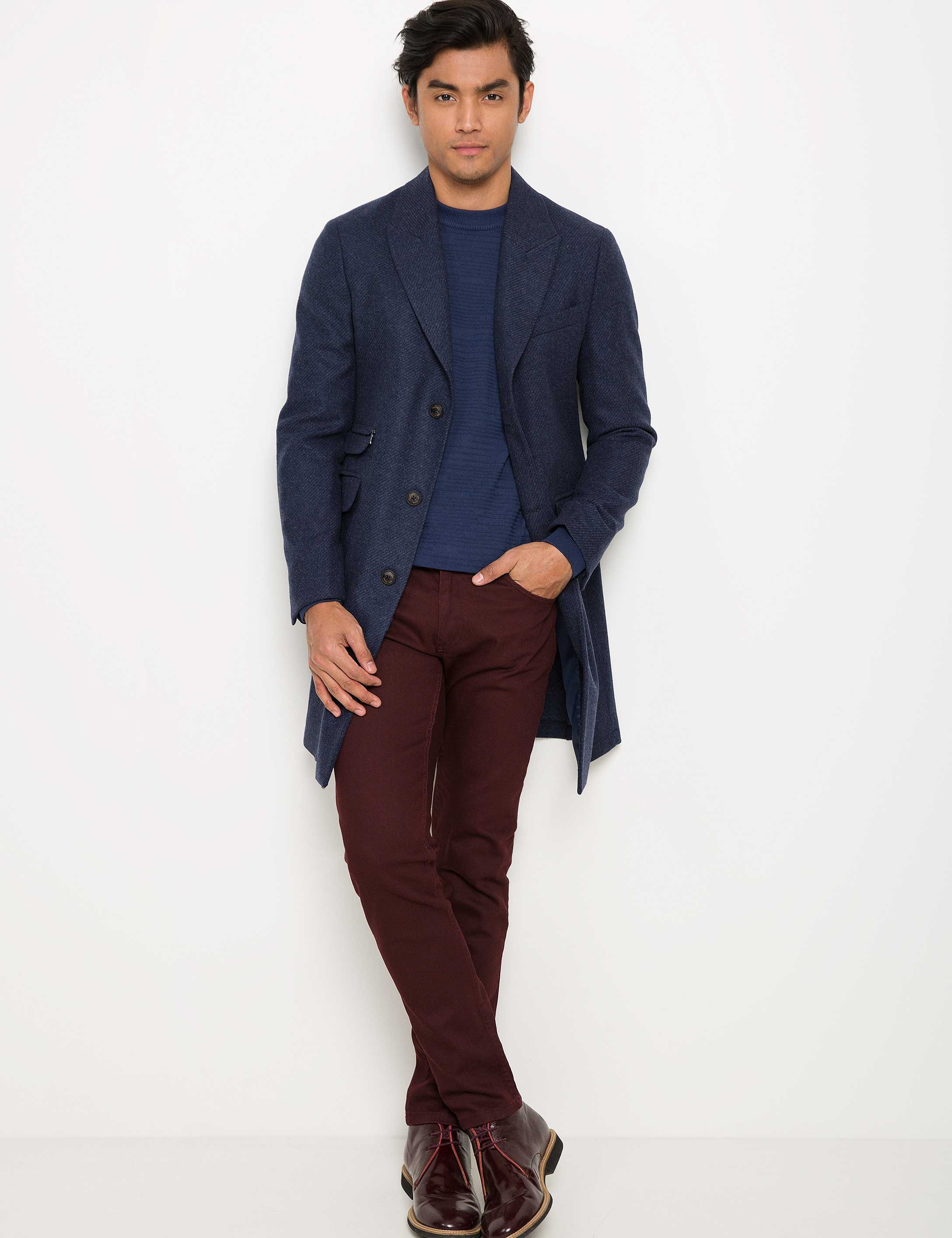 İndigo Slim Fit Palto