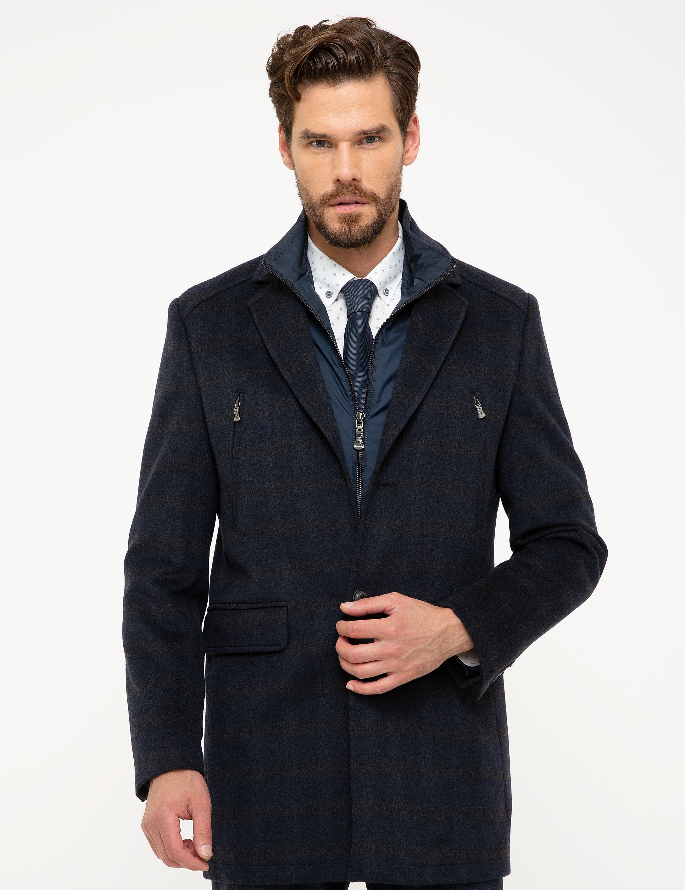 Lacivert Slim Fit Palto