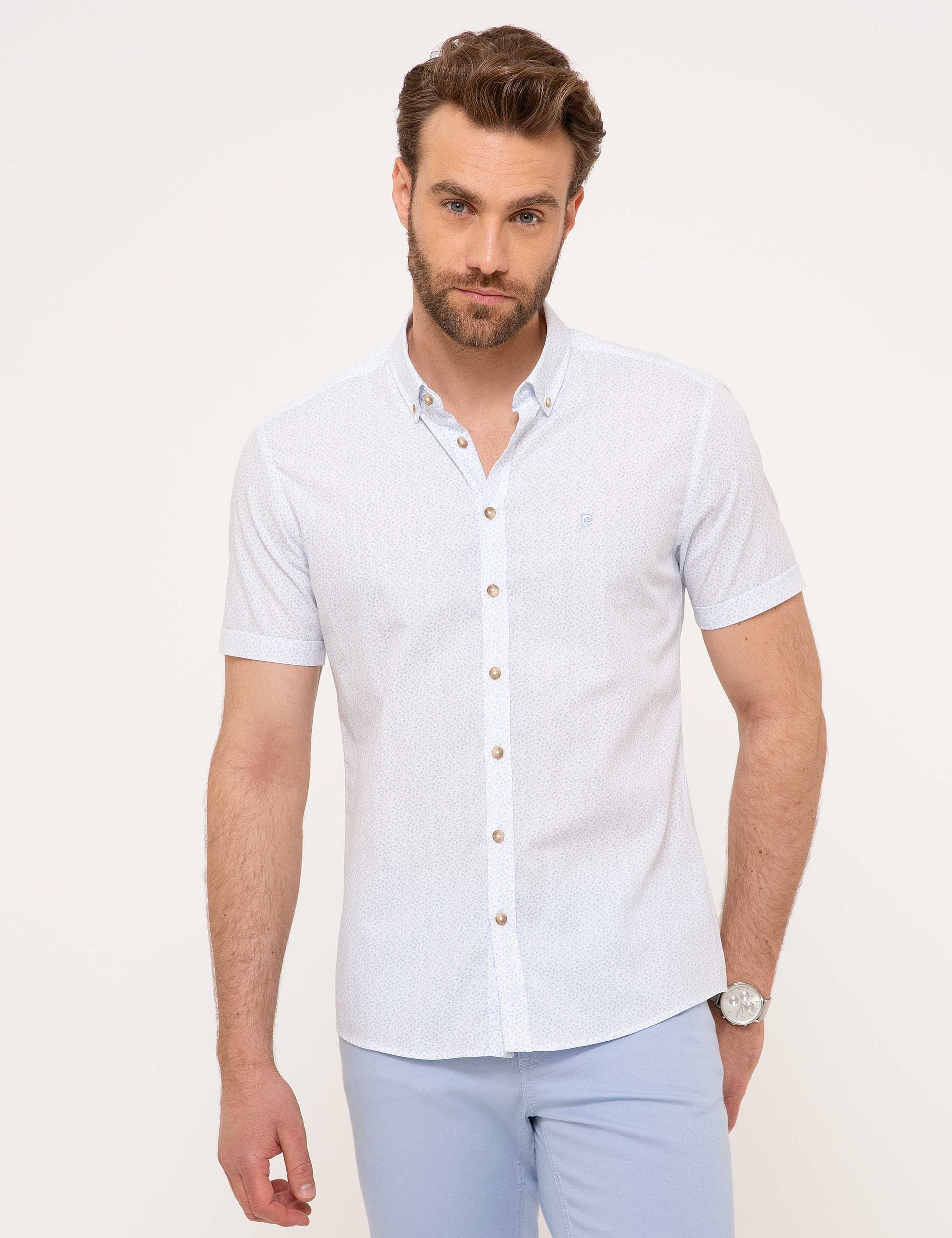 Açık Mavi Slim Fit Kısa Kollu Gömlek