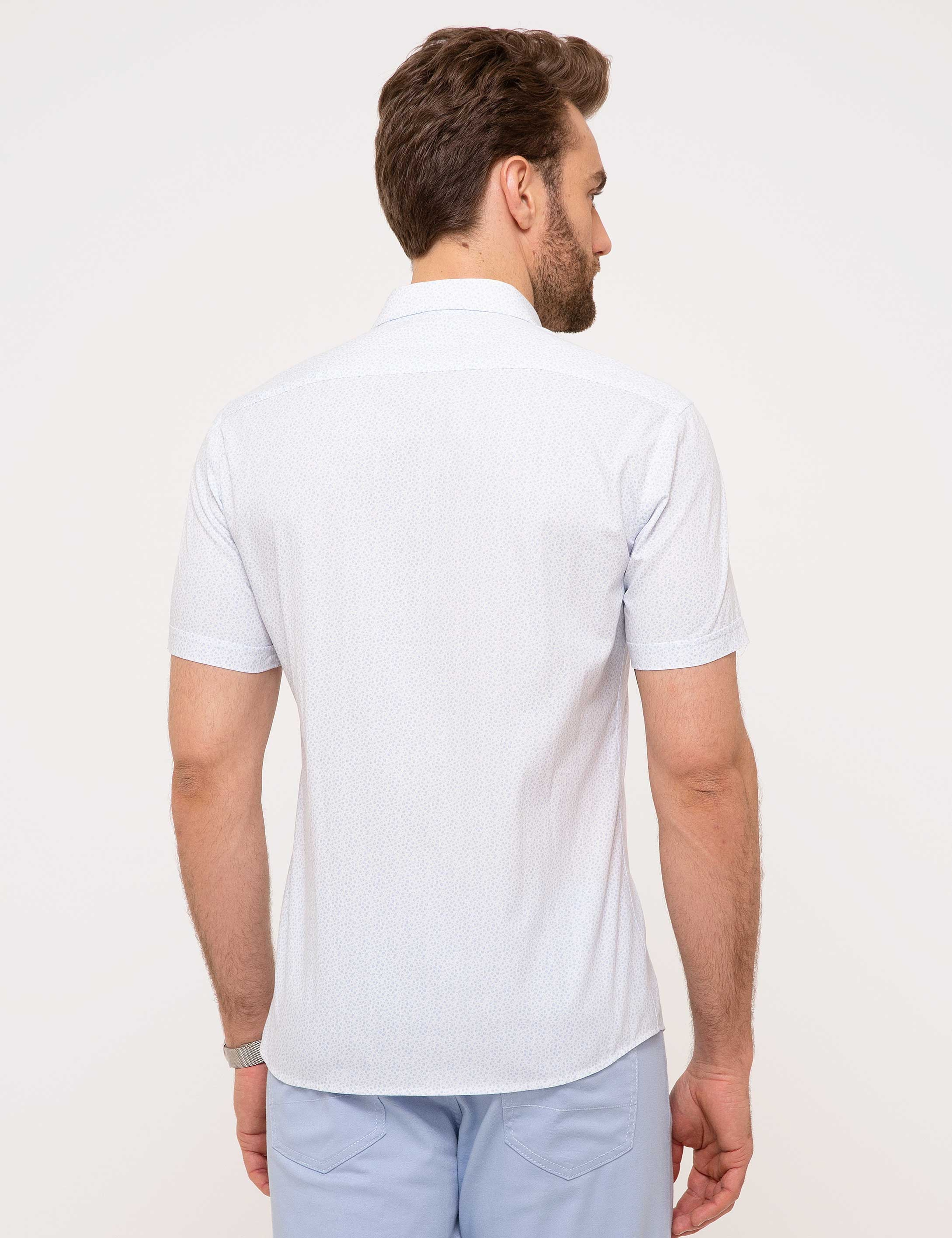 Açık Mavi Slim Fit Kısa Kollu Gömlek - Image 3