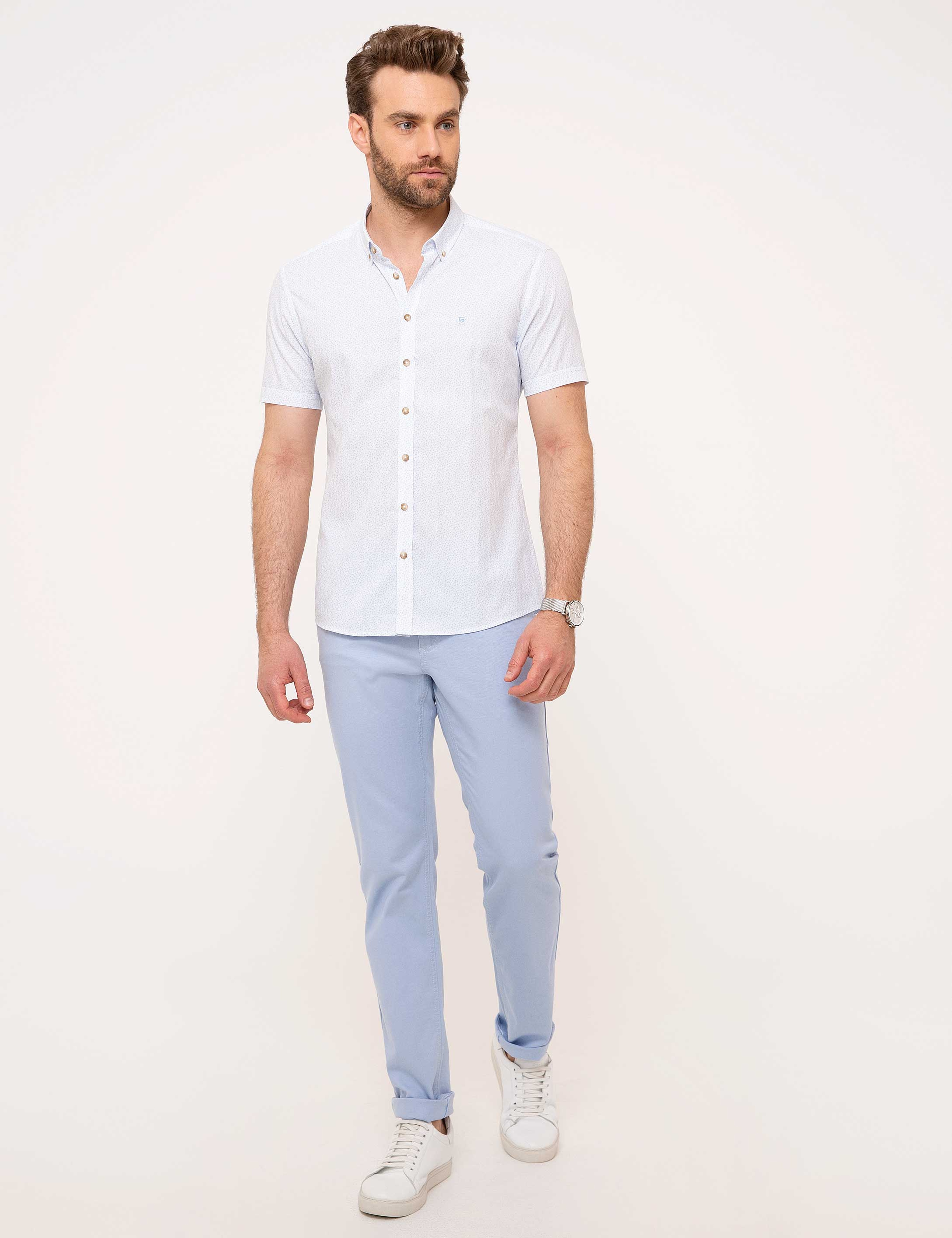 Açık Mavi Slim Fit Kısa Kollu Gömlek - Image 4